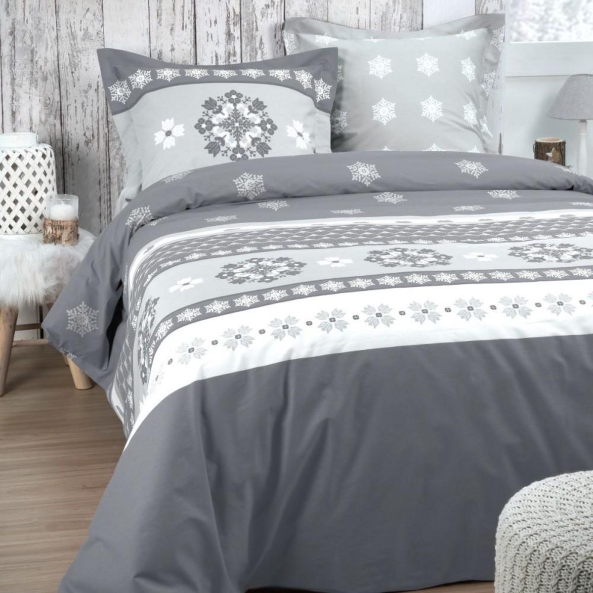 STOF Housse de couette 240x220 MALLEVAL + 2 taies coton 57 fils
