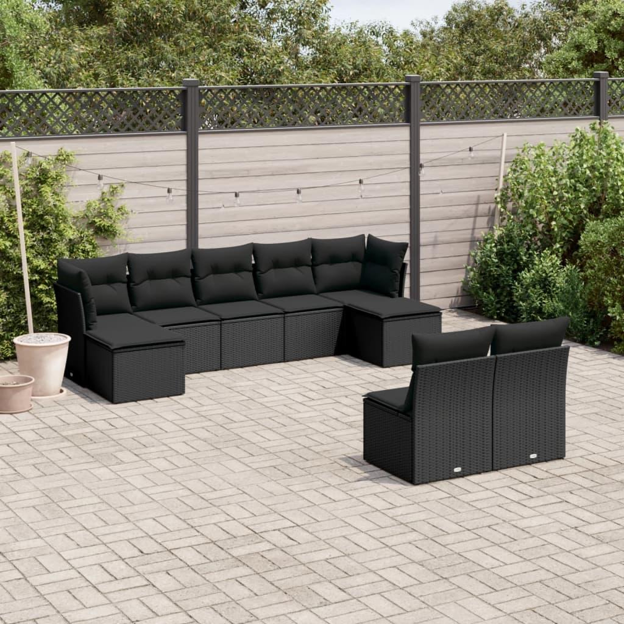 VIDAXL Salon de jardin 9 pcs avec coussins noir resine tressee