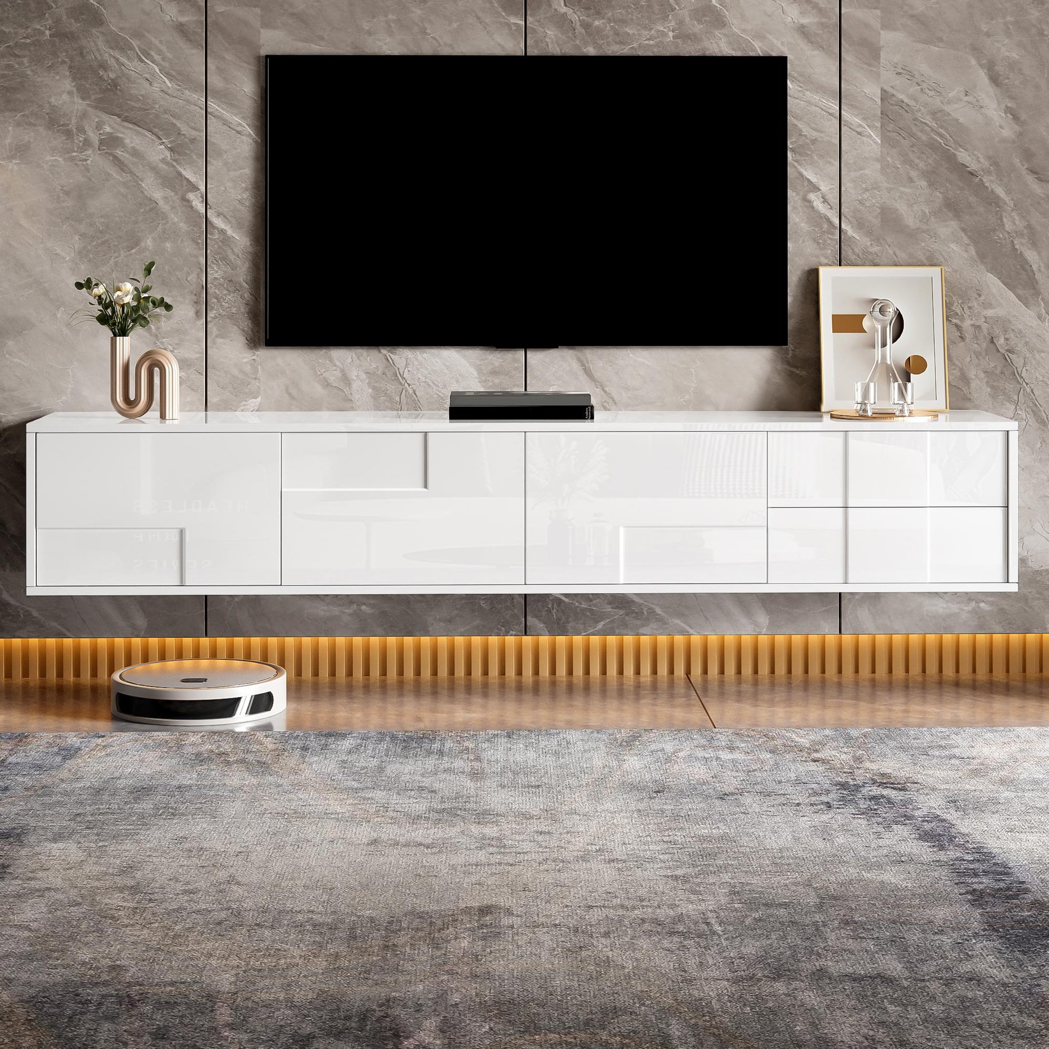 Voir la diapositive 2 : MERAX Meuble tv suspendu blanc 170 cm mdf