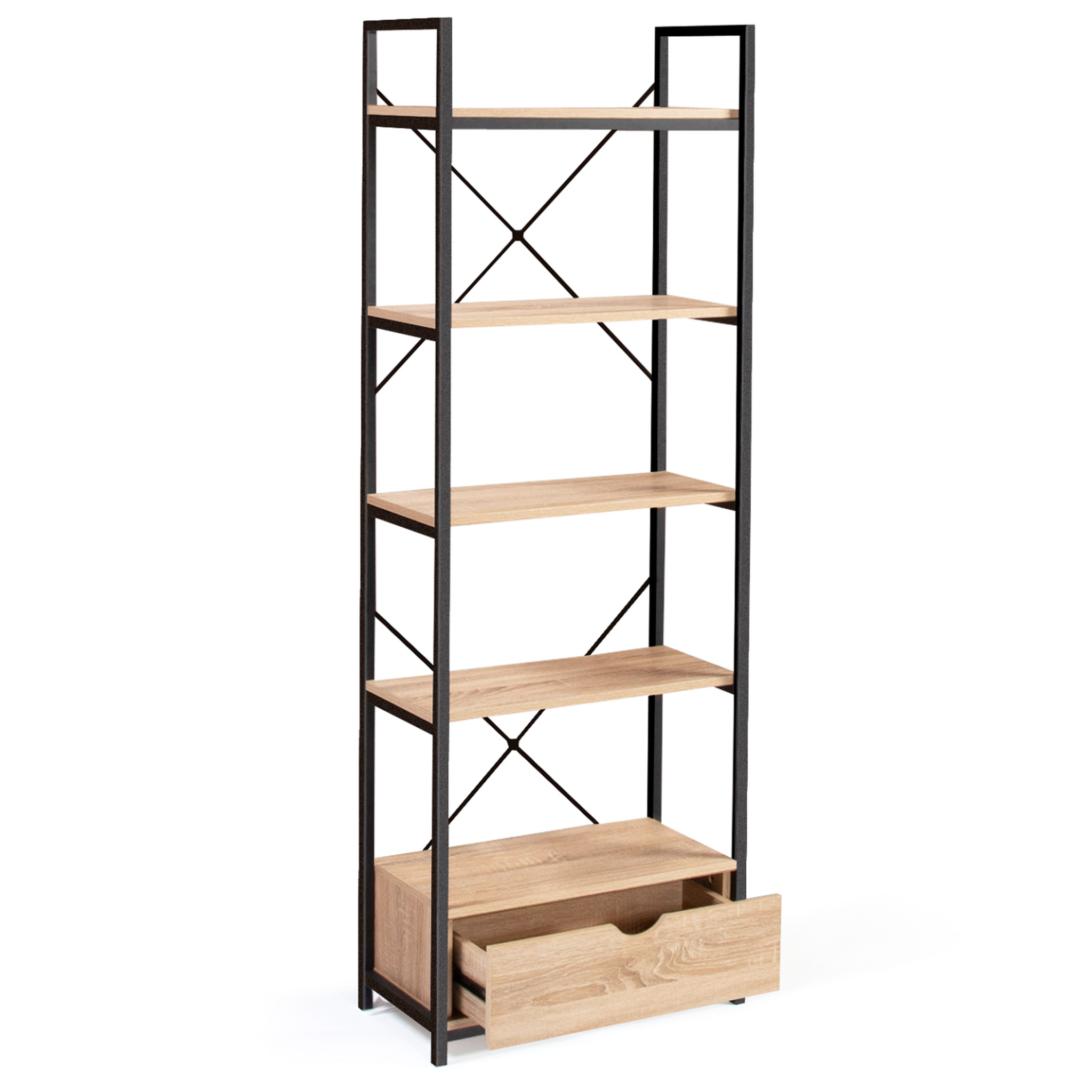 Voir la diapositive 4 : ID MARKET Etagère 5 niveaux avec tiroir detroit design industriel 170 cm