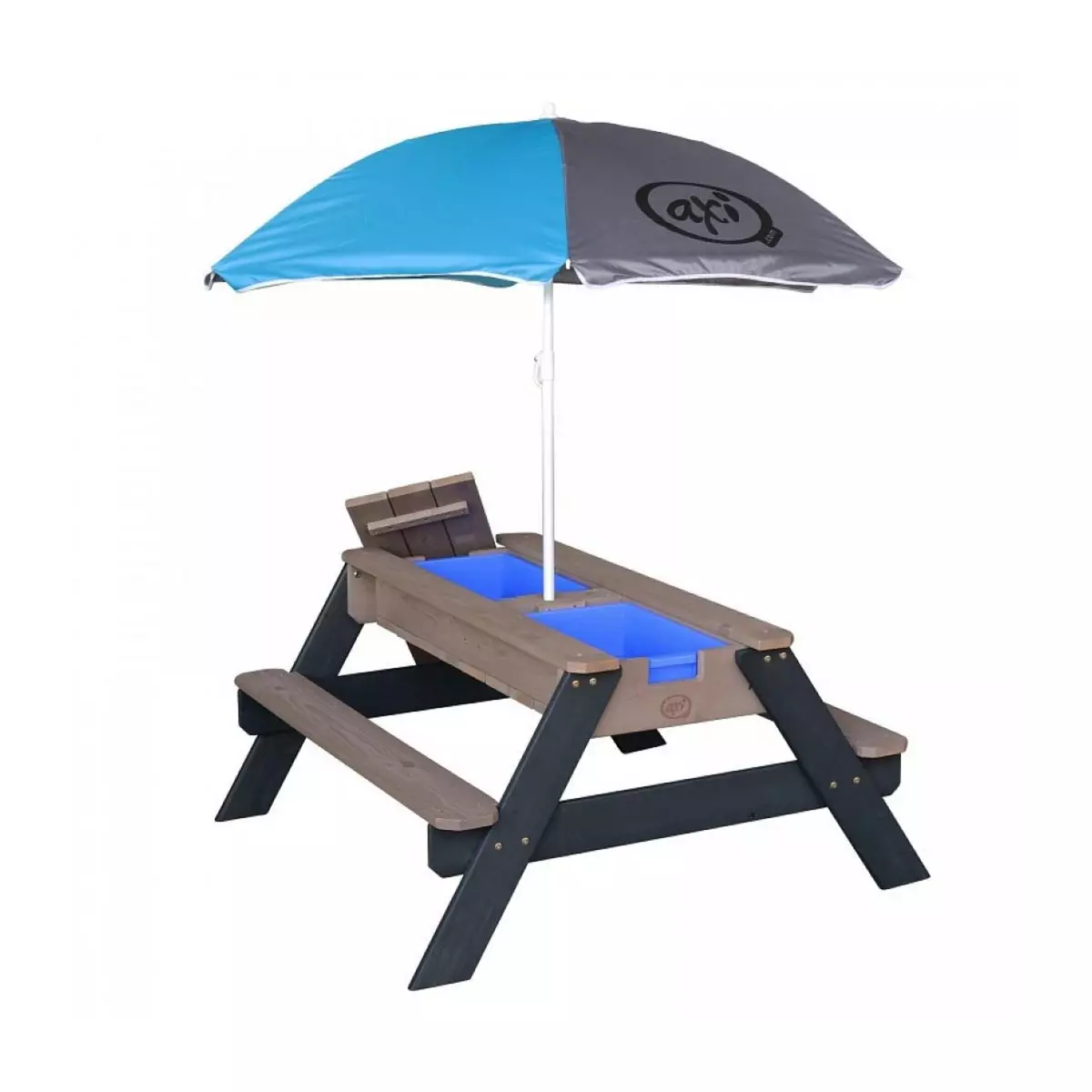Axi House AXI Table sable et eau NICK Anthracite avec parasol Bleu Gris 90x80x56cm
