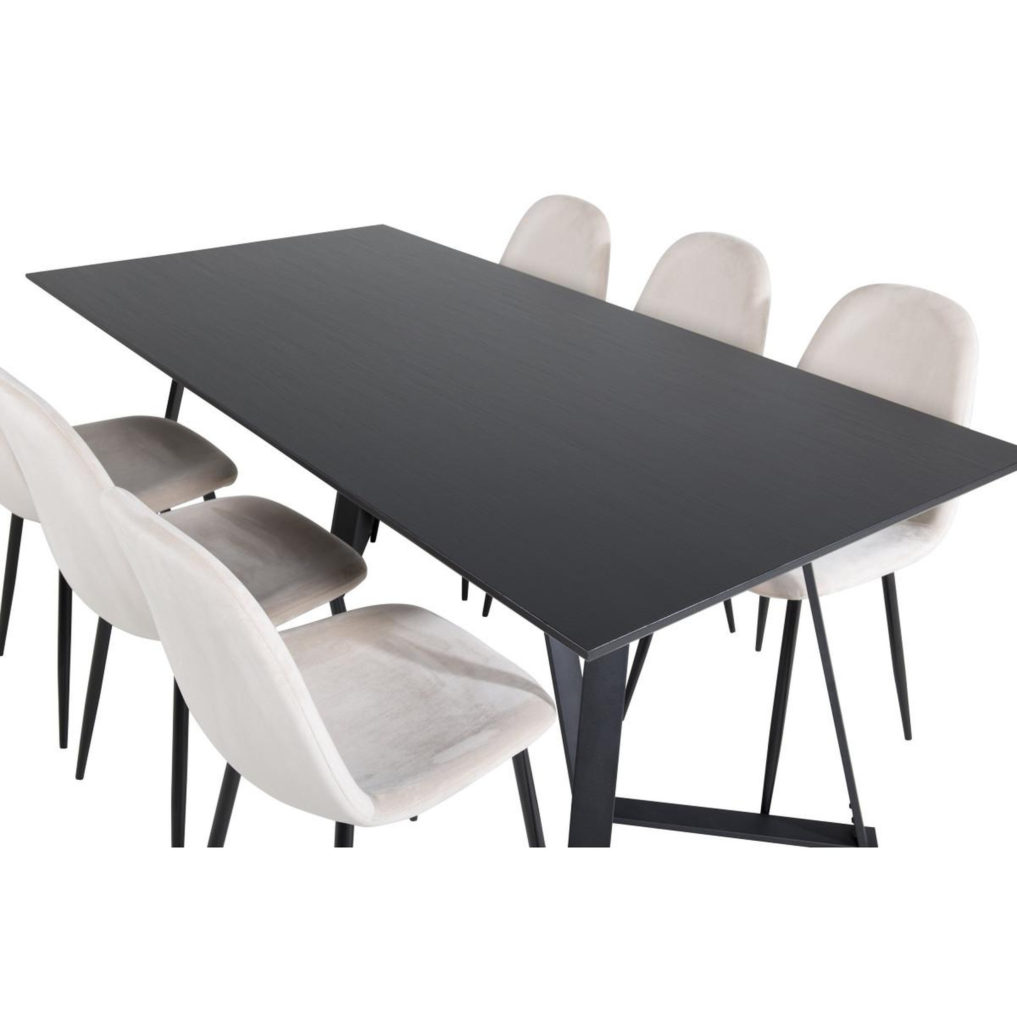 Voir la diapositive 4 : Paris Prix Ensemble table à manger & 6 chaises  marina & polar  180cm noir & beige