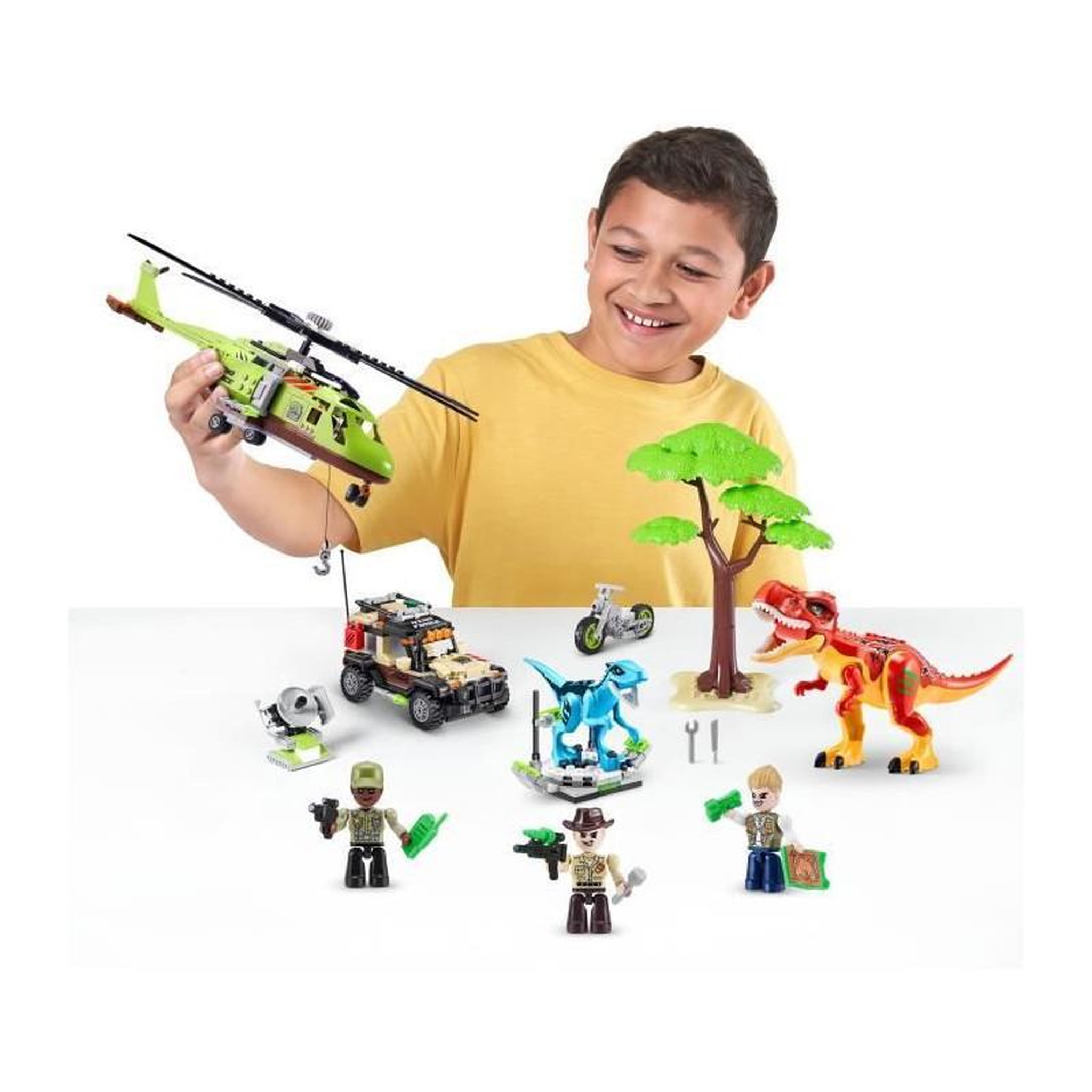Voir la diapositive 4 : ZURU Set de Construction - ZURU - Dino Adventure Dino Hunt (592 pieces) - Aventure préhistorique avec dinosaures et véhicules