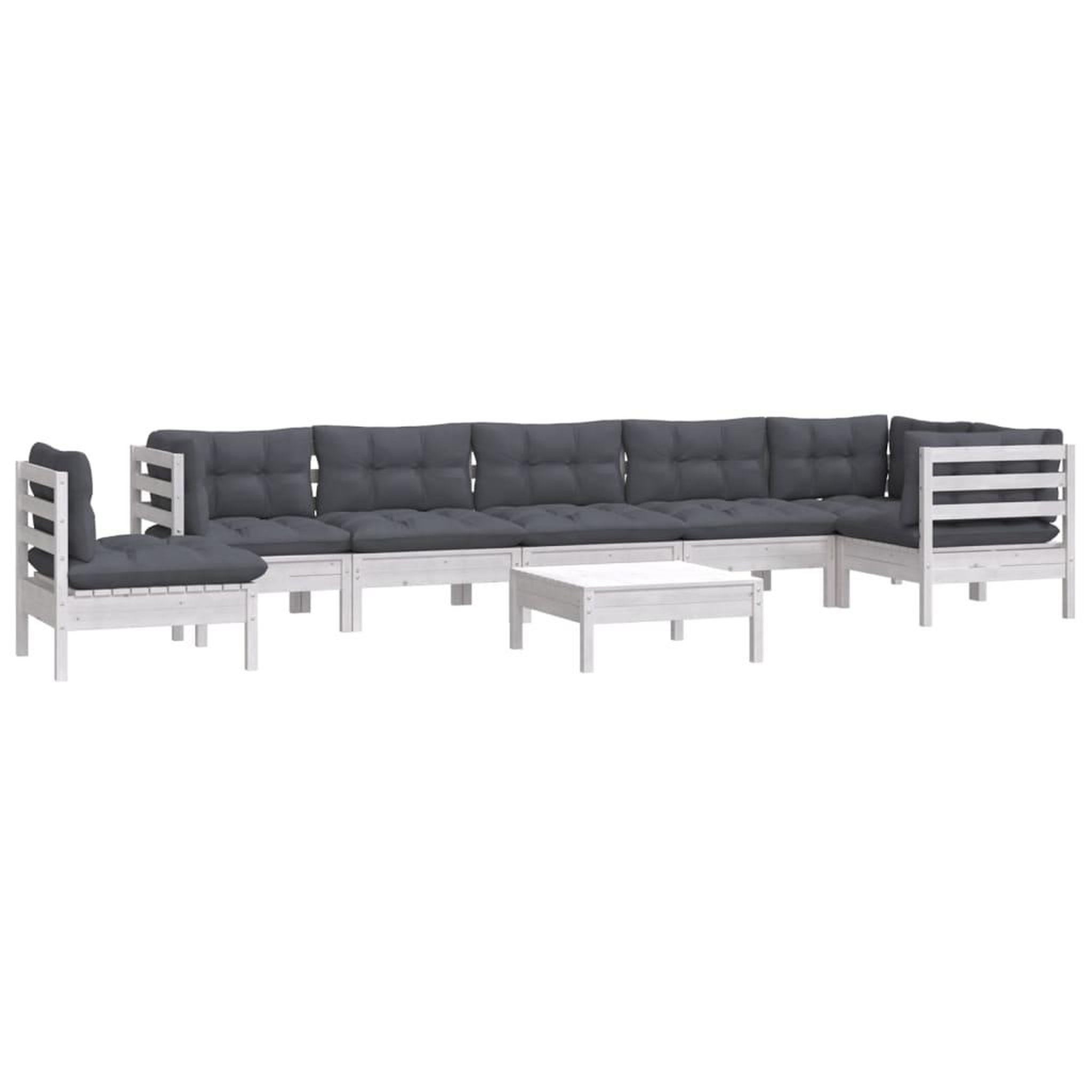 Voir la diapositive 3 : VIDAXL Salon de jardin 9 pcs avec coussins blanc bois de pin massif
