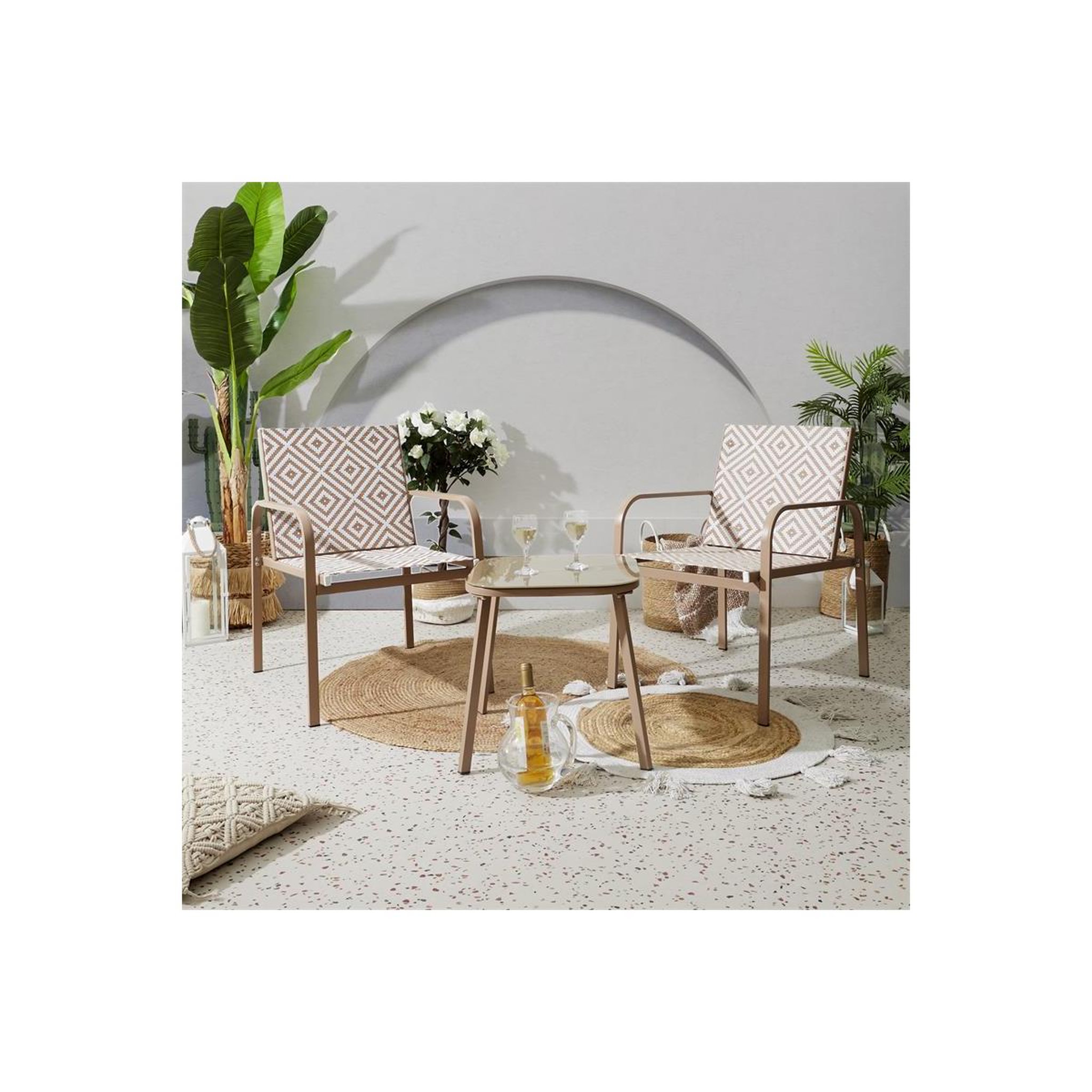 Voir la diapositive 3 : The Home Deco Factory Salon de jardin 2 places  mexico  83cm beige