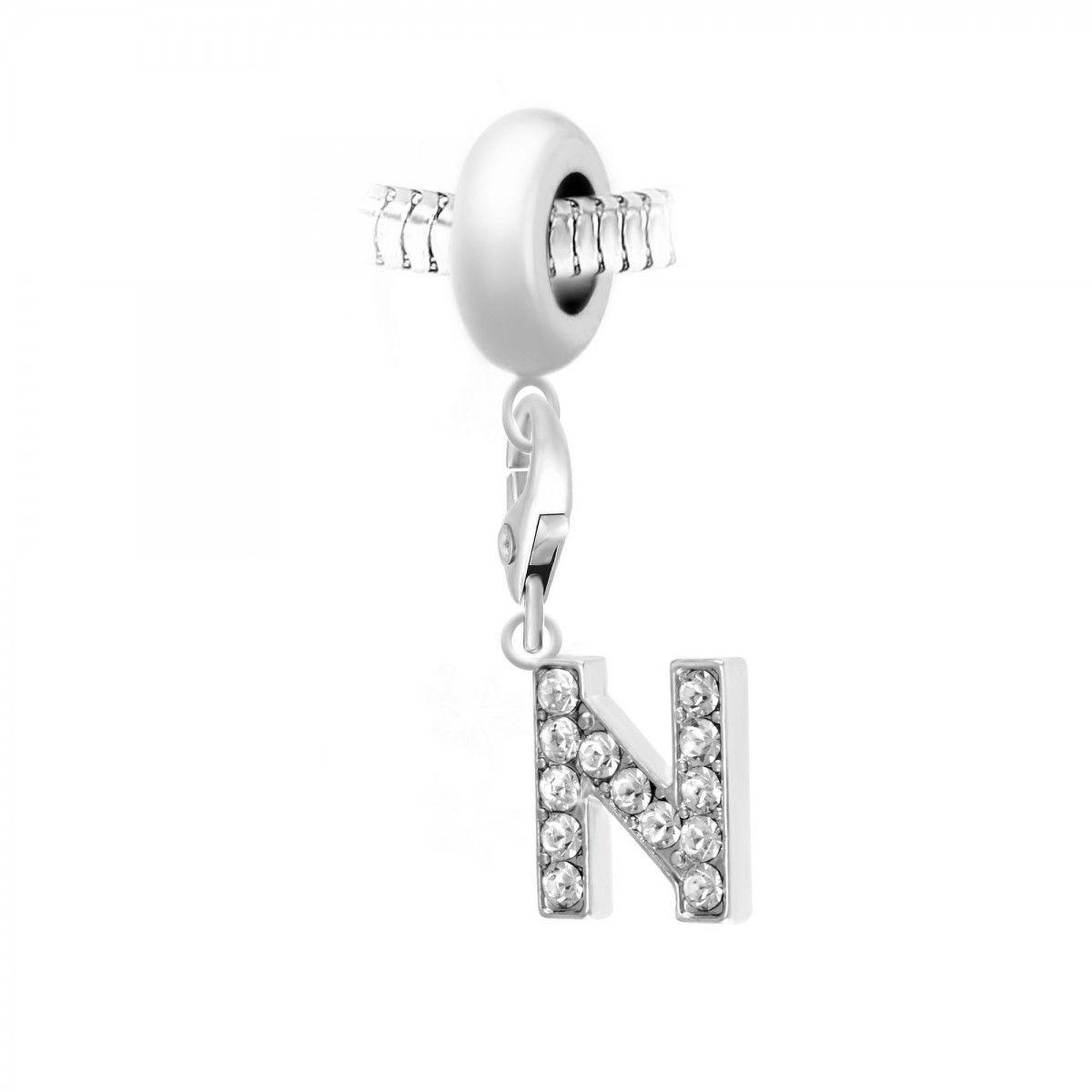 SC CRYSTAL Charm perle SC Crystal en acier avec pendentif lettre N ornée de Cristaux scintillants