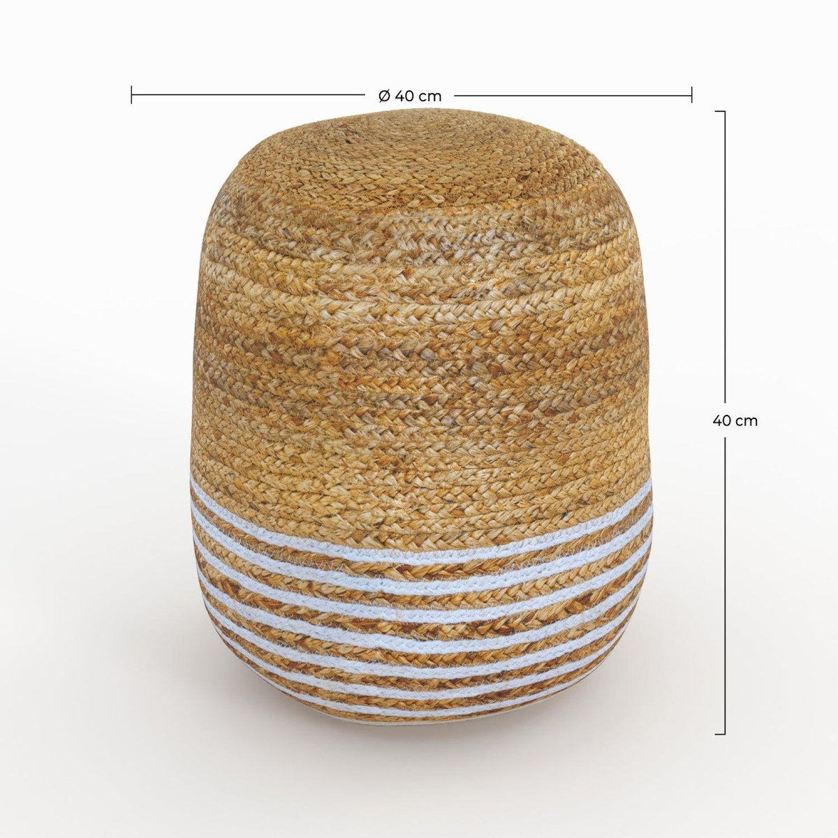 MAISON PAVANE Pouf rond en jute, fines rayures blanches D40 cm-Billy