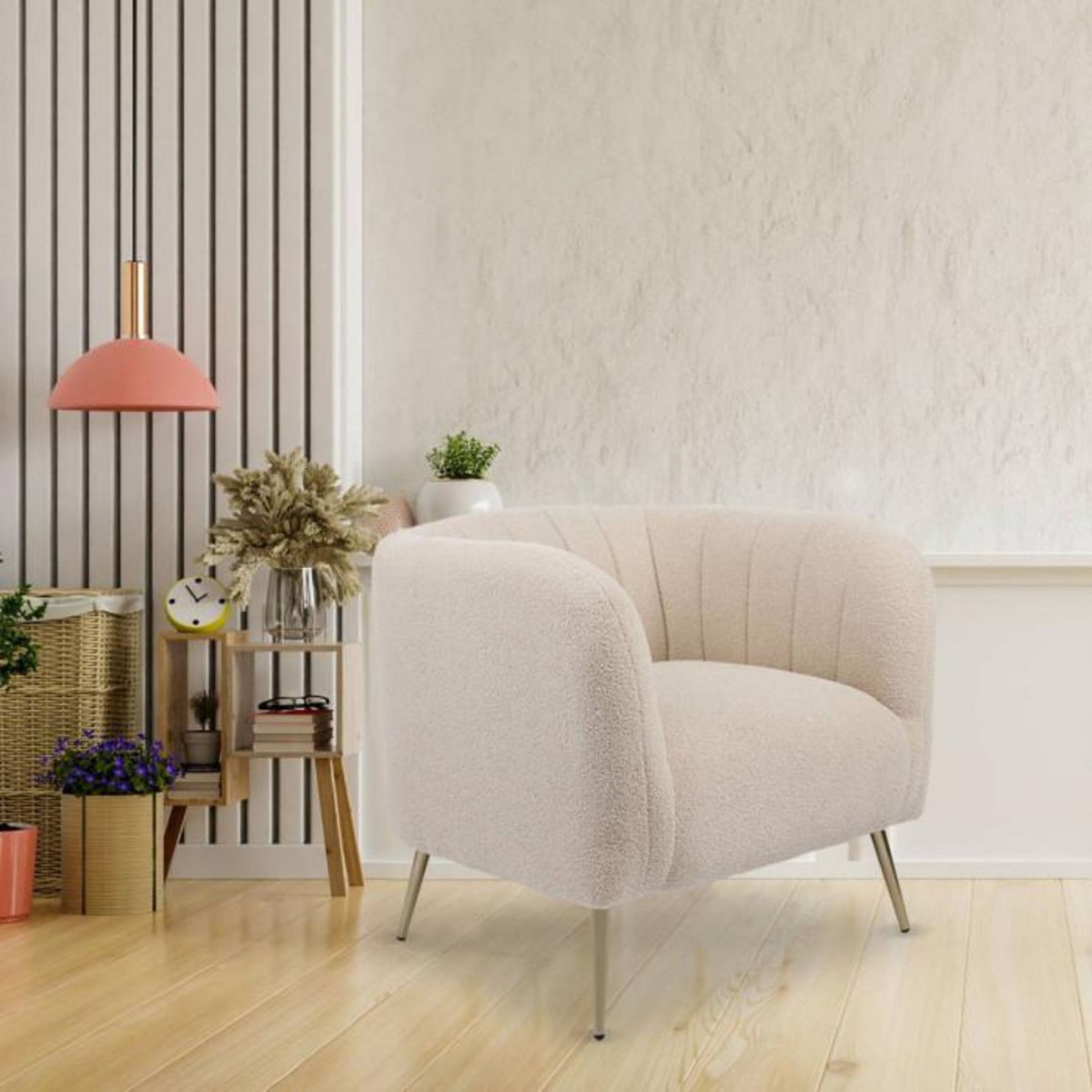 Paris Prix Fauteuil Design Bouclette  Reuben  75cm Beige