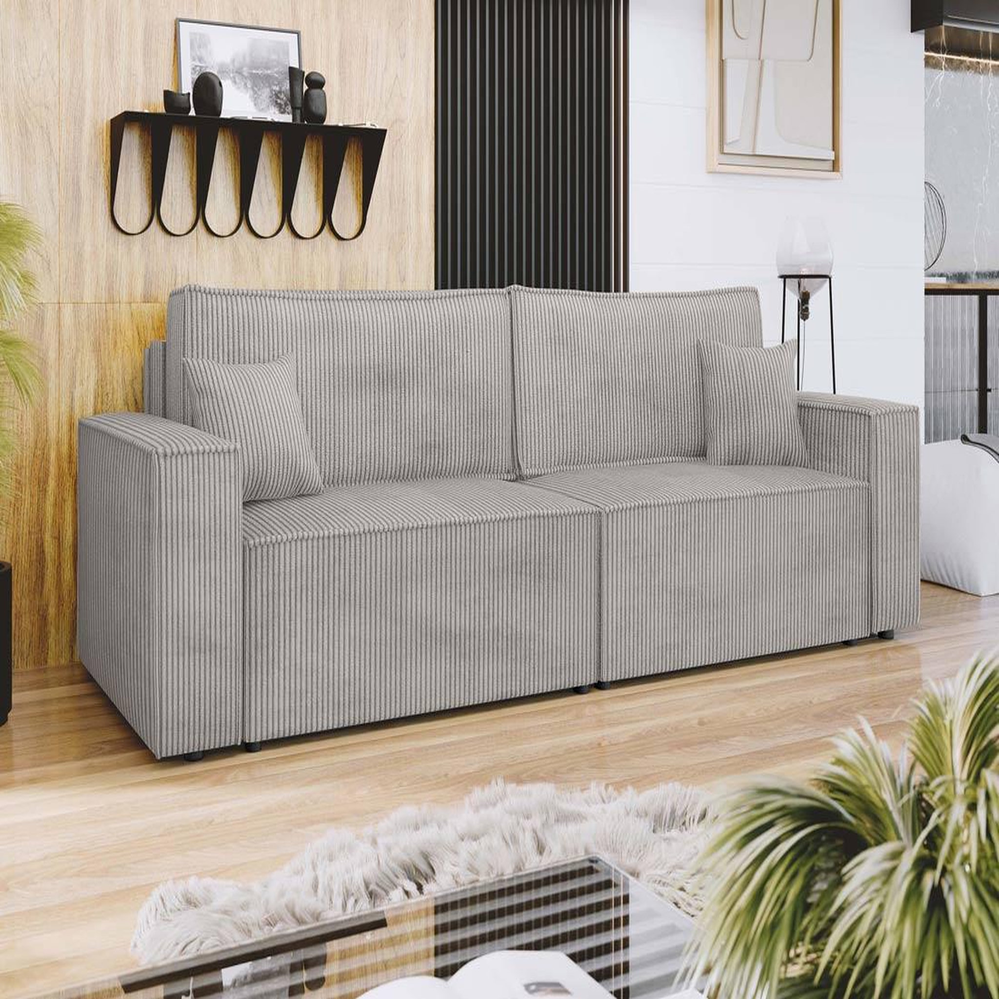 Voir la diapositive 1 : BEST MOBILIER Cezanne - canapé droit 3 places convertible avec coffre en velours côtelé