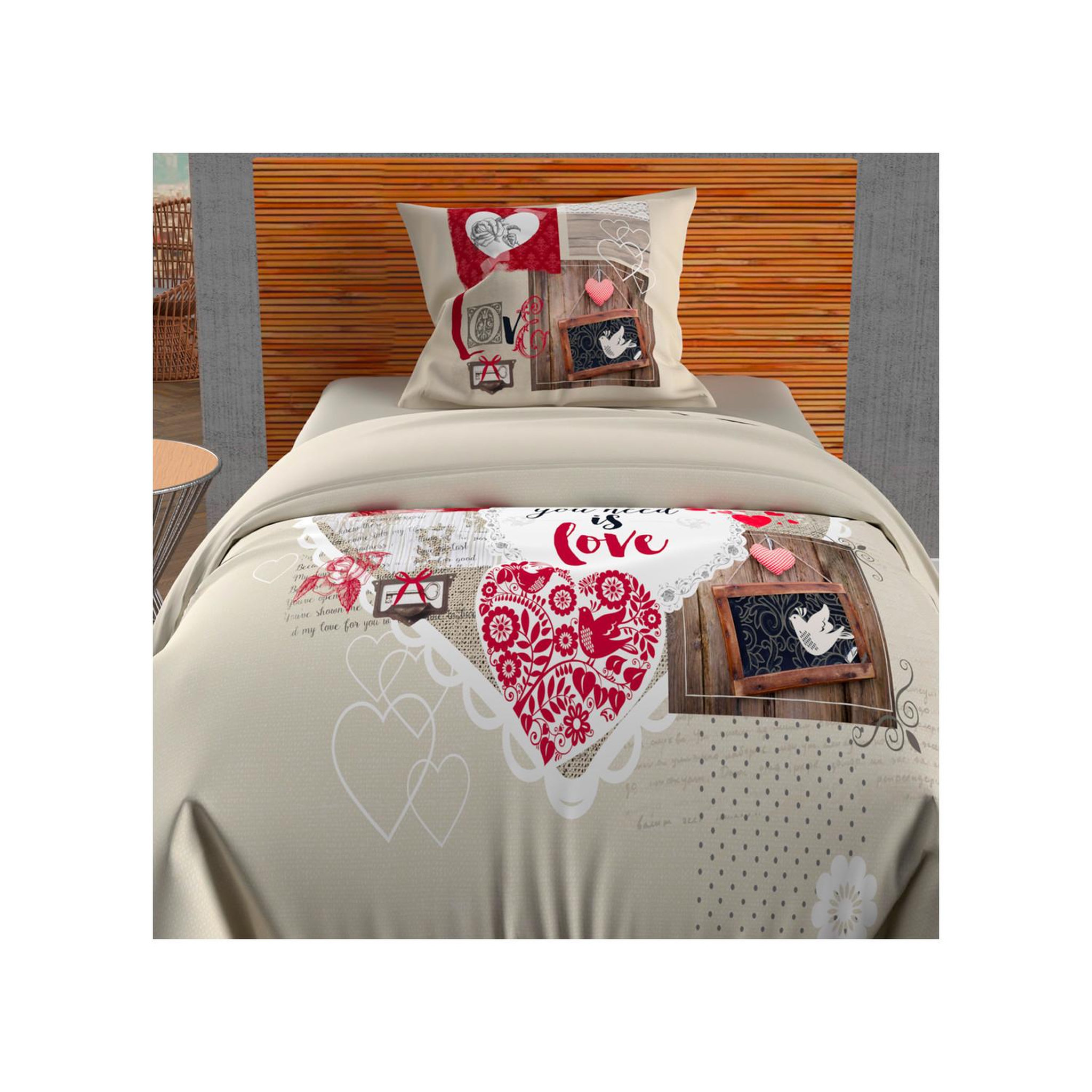 Voir la diapositive 2 : SOLEIL D'OCRE Parure housse de couette coton 57 Fils 140x200 cm WINTER HEART par Soleil d'ocre