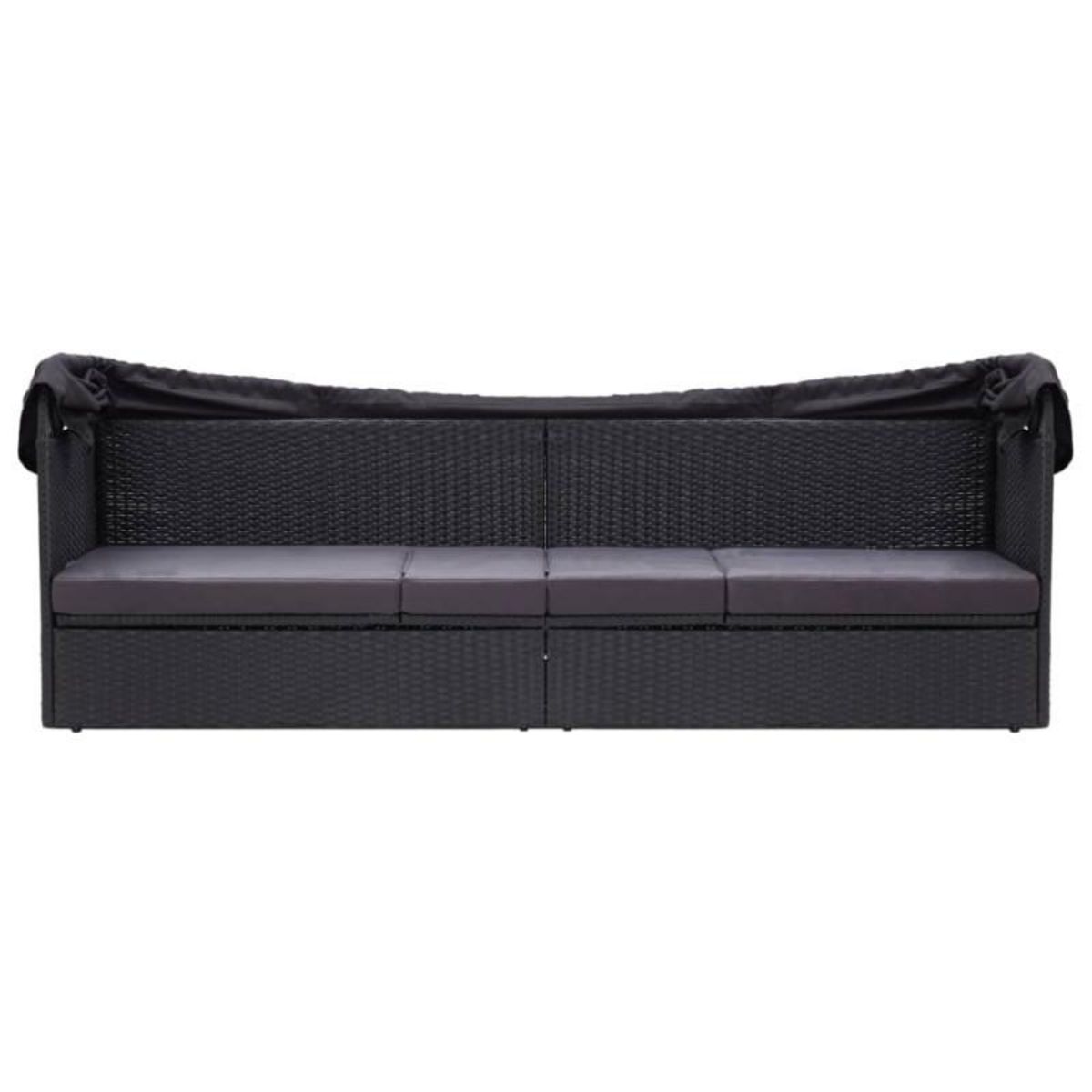 VIDAXL Lit canapé d extérieur avec auvent Résine tressée Noir