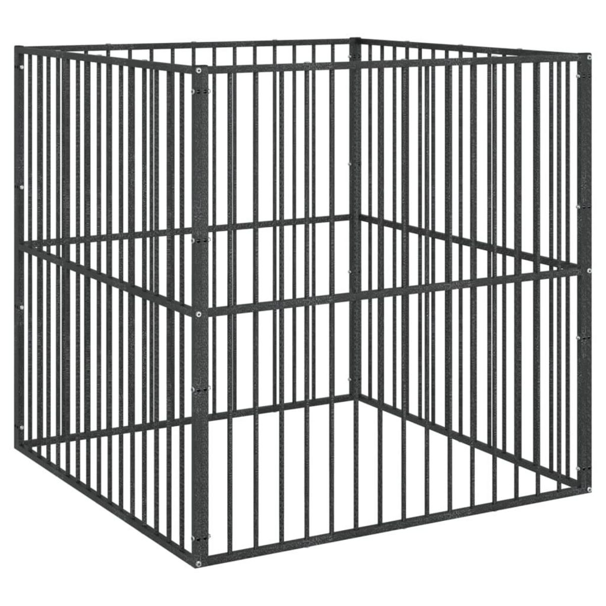 VIDAXL Parc pour chien 4 panneaux noir acier galvanise