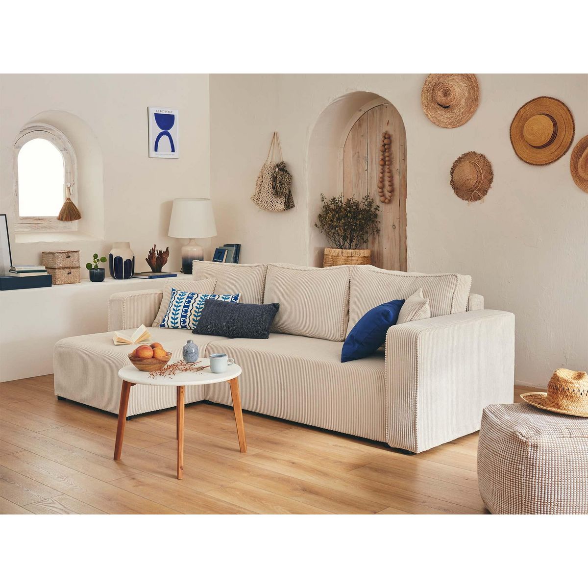 BEST MOBILIER Topaze - canapé d'angle réversible - 4 places - convertible avec coffre - en velours côtelé