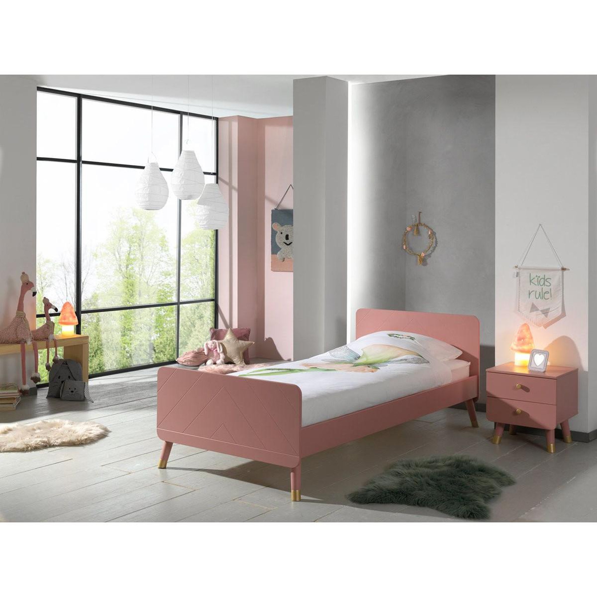 Voir la diapositive 3 : Paris Prix Lit enfant en bois massif  billy  90x200cm rose