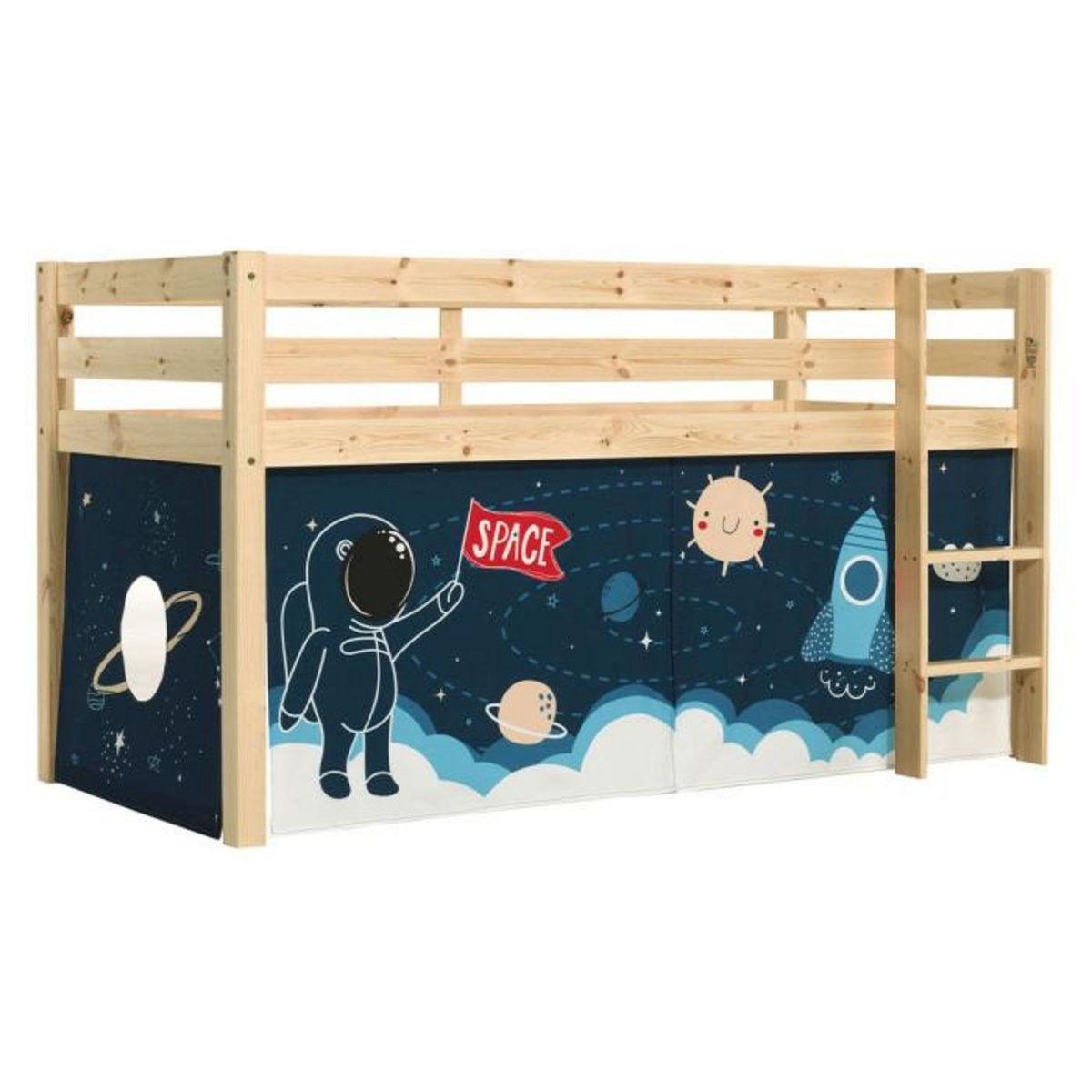 Paris Prix Lit Enfant Surélevé  Pino Space Shuttle  90x200cm Naturel