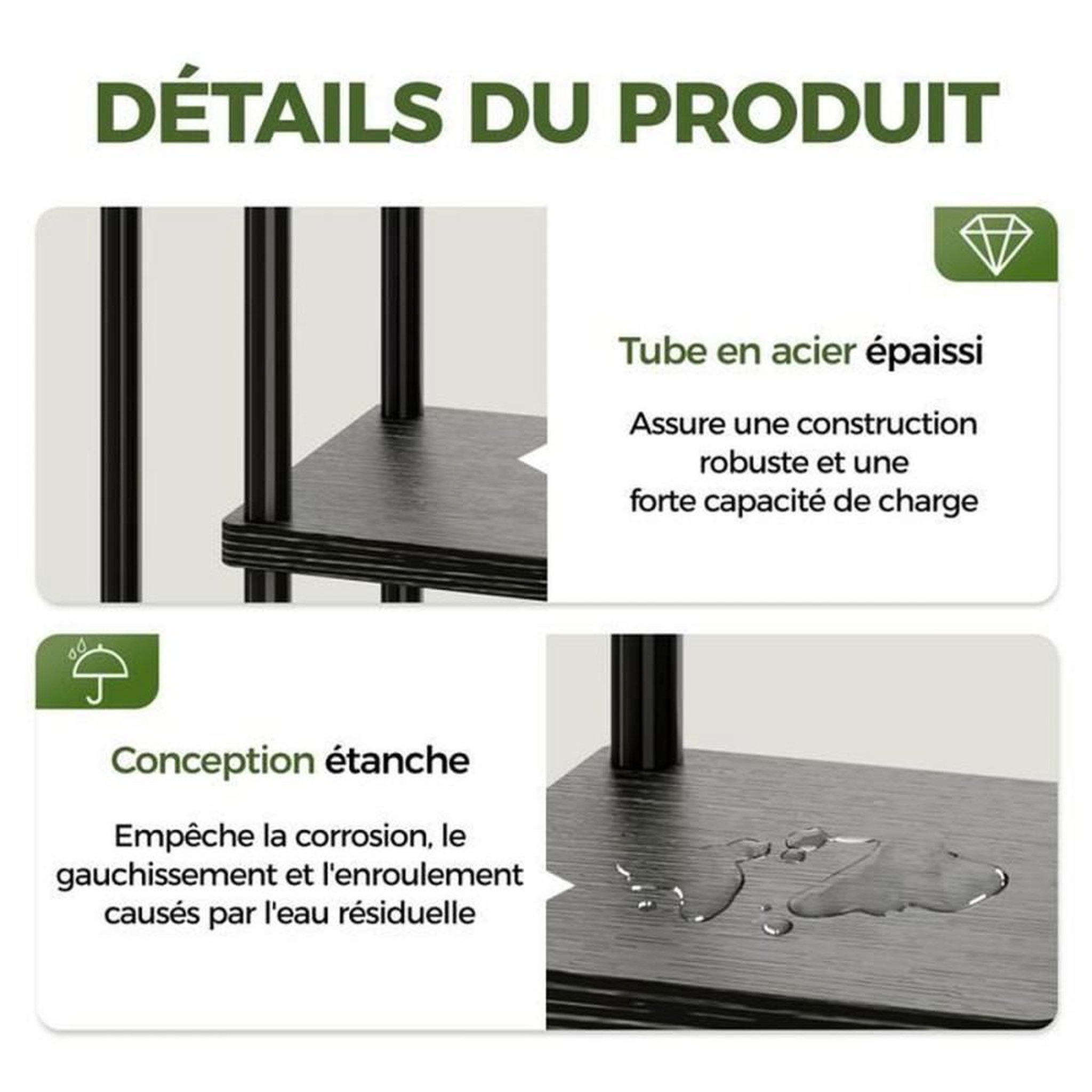 Voir la diapositive 6 : Support à plantes 7 niveaux brun rustique, cadre en fer pur et étagères en MDF épais