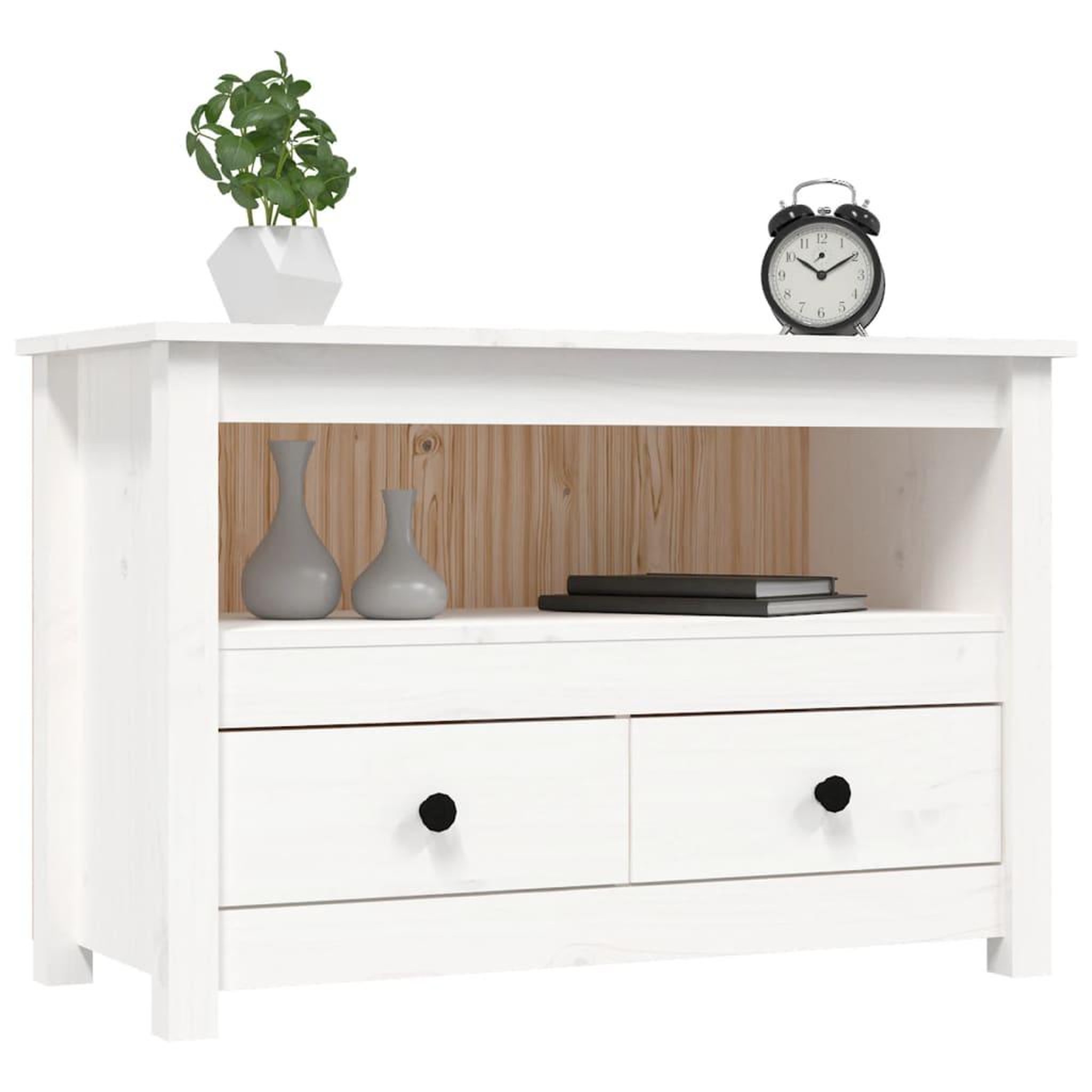 Voir la diapositive 4 : VIDAXL Meuble TV Blanc 79x35x52 cm Bois de pin massif