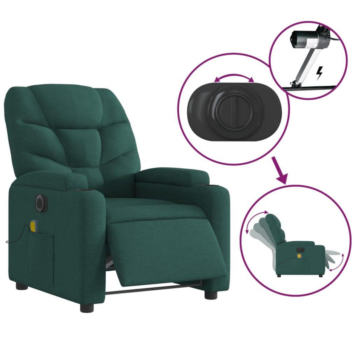 VIDAXL Fauteuil de massage inclinable electrique Vert fonce Tissu