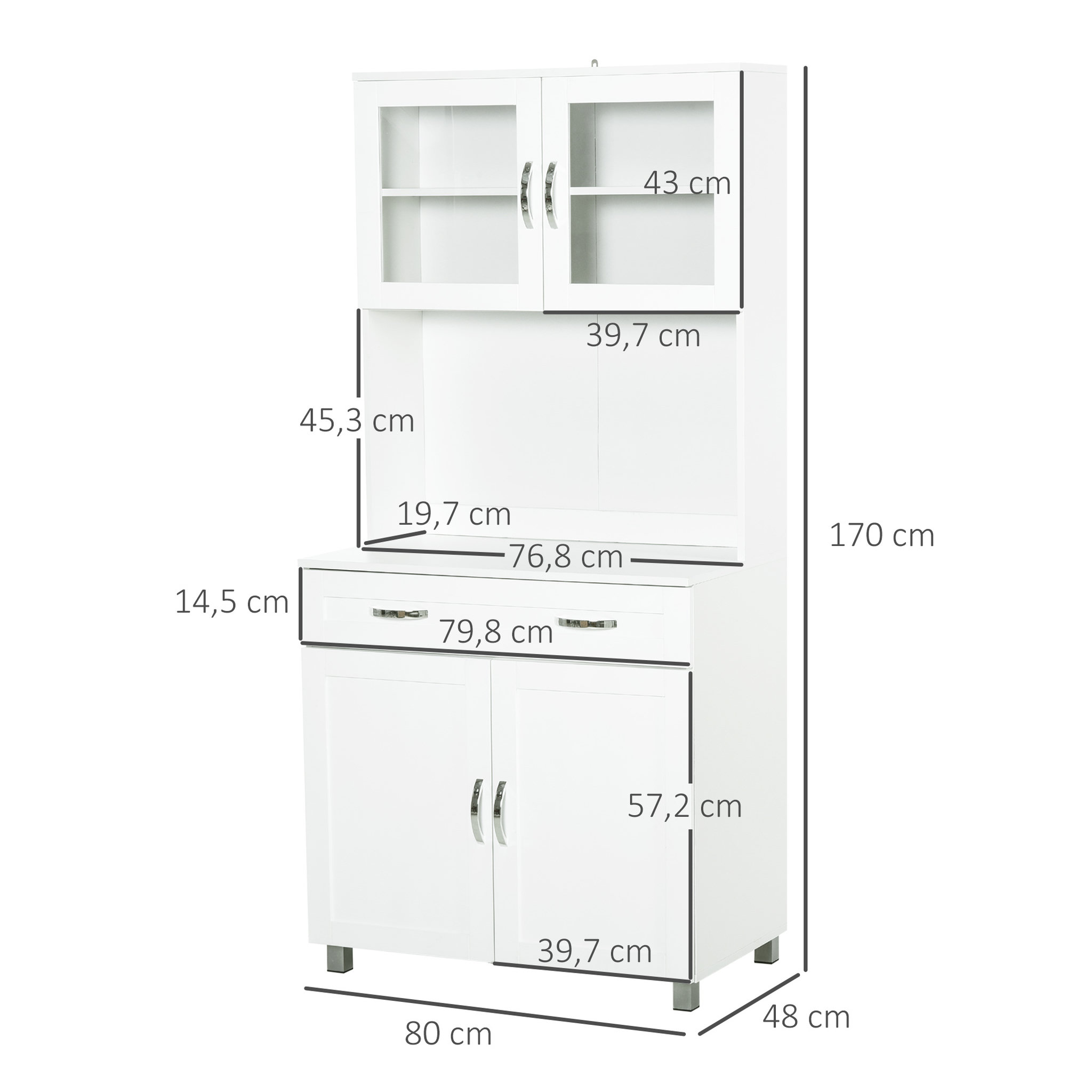 Voir la diapositive 3 : HOMCOM HOMCOM Armoire de cuisine contemporaine multi-rangement 2 placards portes grand tiroir coulissant panneaux MDF blanc