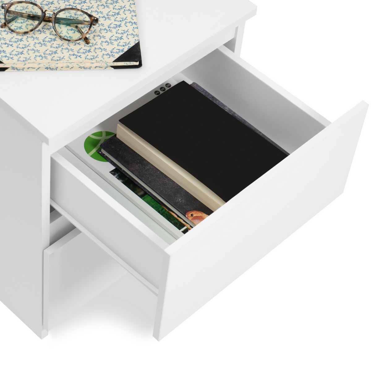 ID MARKET Lot de 2 tables de chevet TOMI 2 tiroirs bois blanc