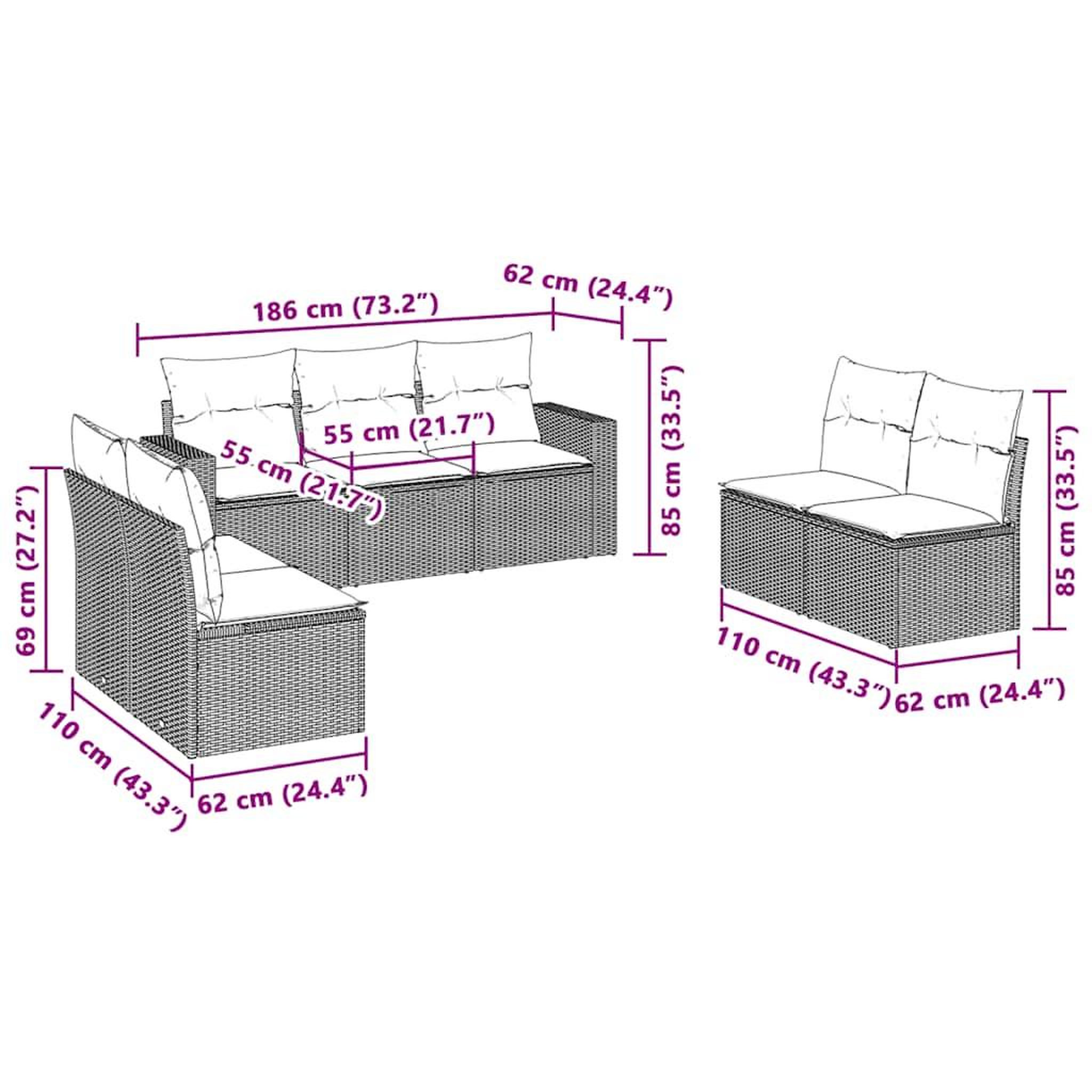 Voir la diapositive 4 : VIDAXL Salon de jardin avec coussins 7 pcs gris clair resine tressee
