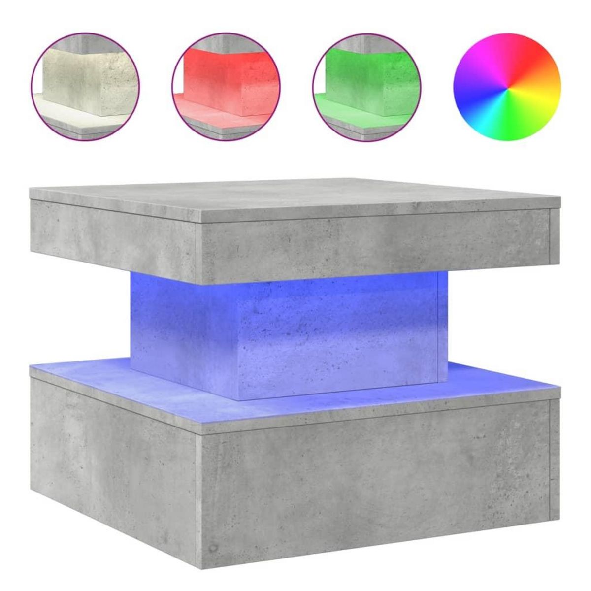 VIDAXL Table basse avec lumieres LED gris beton 50x50x40 cm