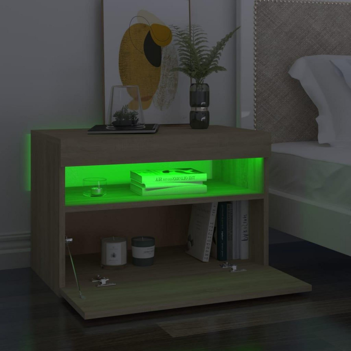 VIDAXL Table de chevet avec lumieres LED chene sonoma 60x35x40 cm