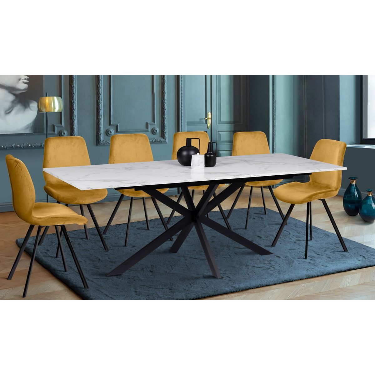 Table de séjour salle à manger extensible effet marbre L160/200 cm ALMA
