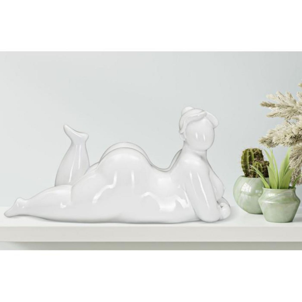 Paris Prix Statuette Femme Couchée en Résine  Yoga  32cm Blanc