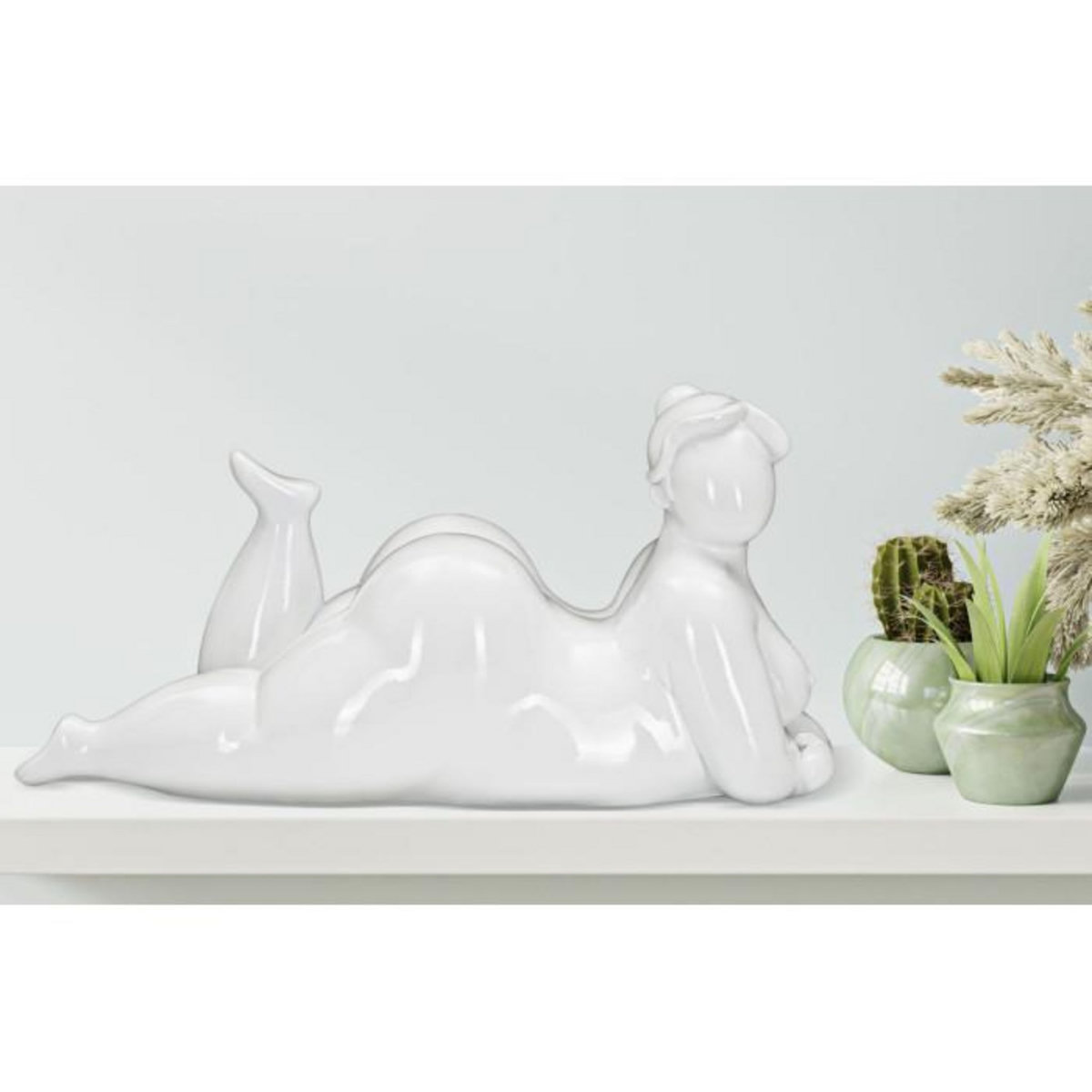 Paris Prix Statuette Femme Couchée en Résine  Yoga  32cm Blanc