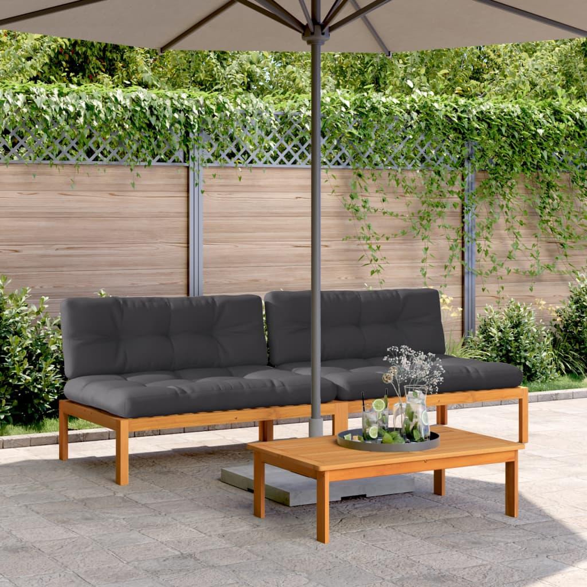 VIDAXL Canapes centraux palette de jardin et coussins 2pcs bois acacia