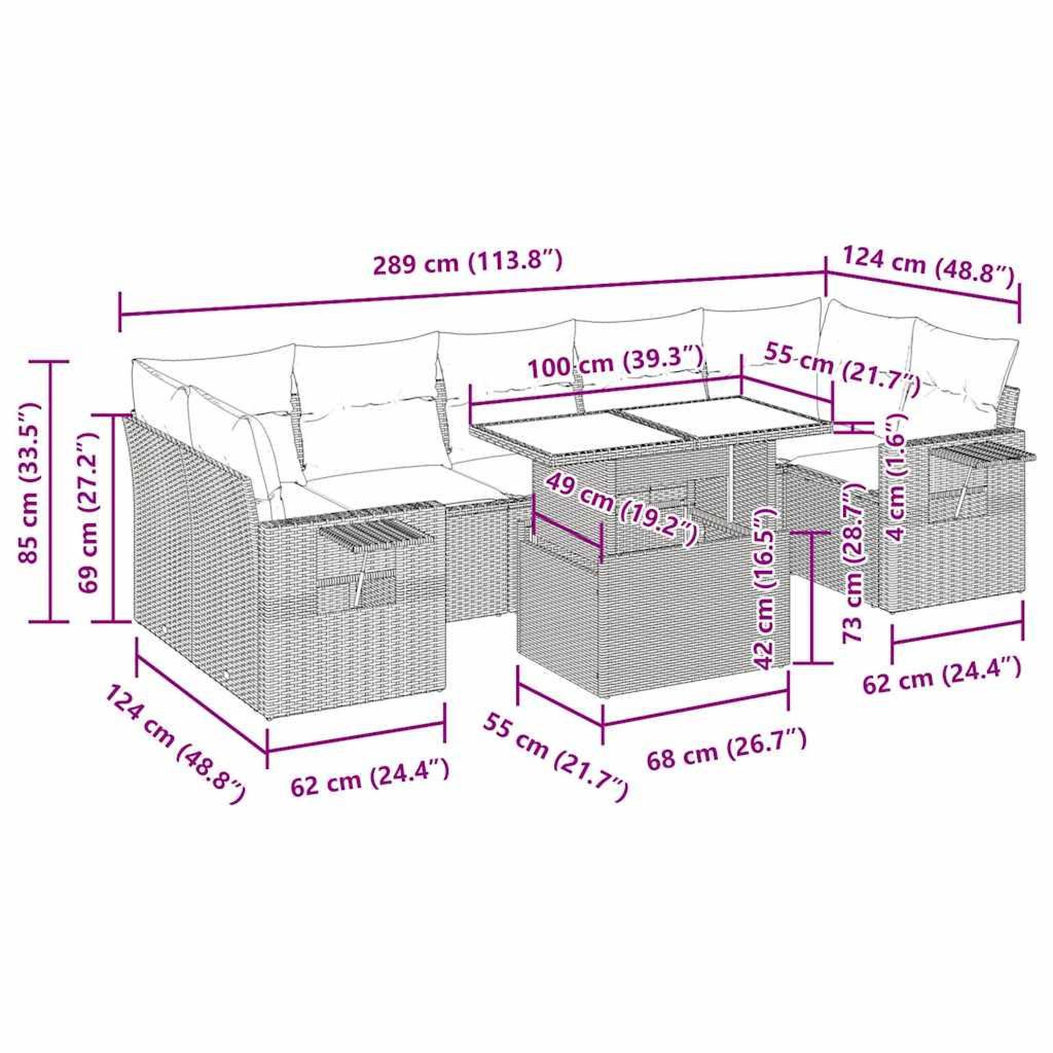Voir la diapositive 6 : VIDAXL Salon de jardin 8 pcs avec coussins marron resine tressee