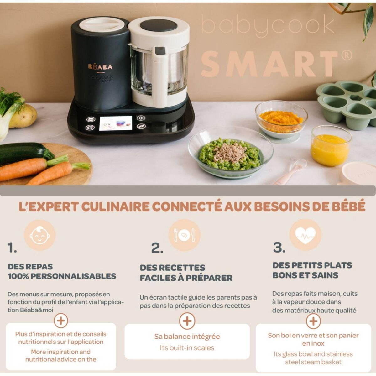 BEABA Mixeur Cuiseur Bébé Babycook Smart - Gris Anthracite