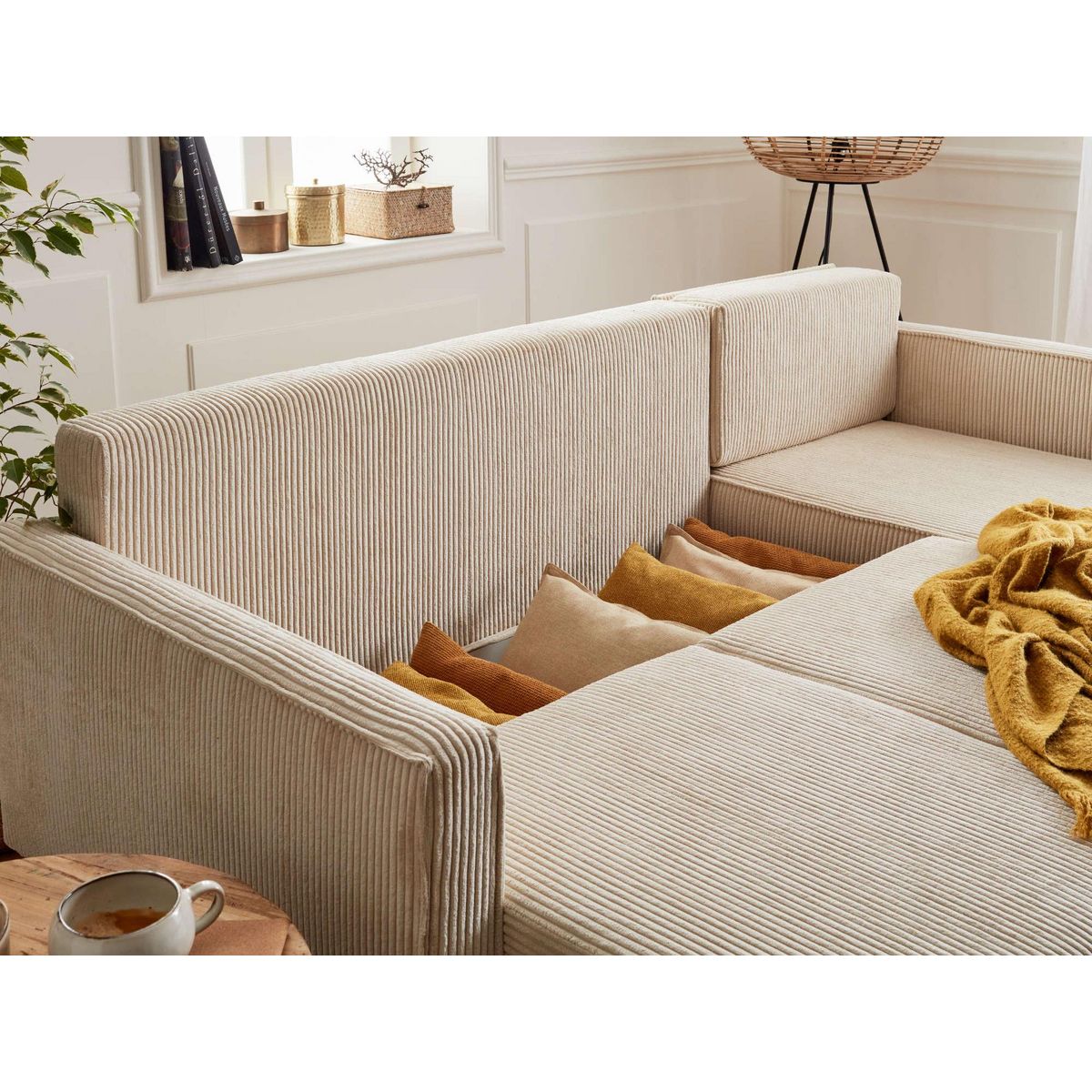 LISA DESIGN Charlie - canapé d'angle réversible - 4 places - convertible avec coffre - en velours côtelé