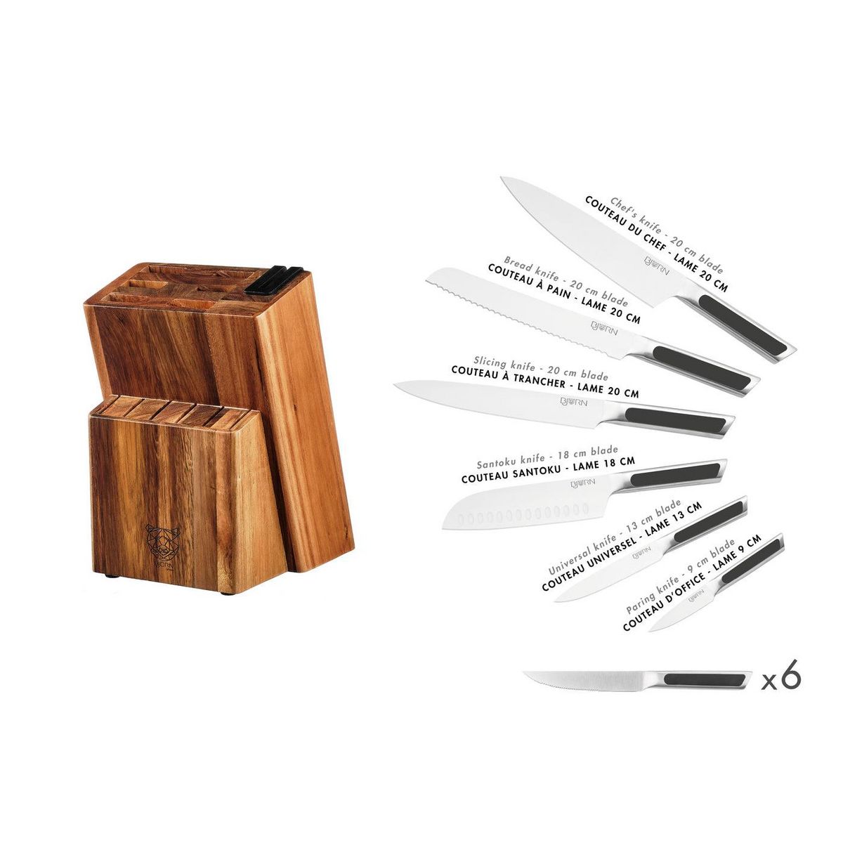 BJORN Bloc couteaux de cuisine et couteaux à steak LOKI LOVIISA - 14 pièces