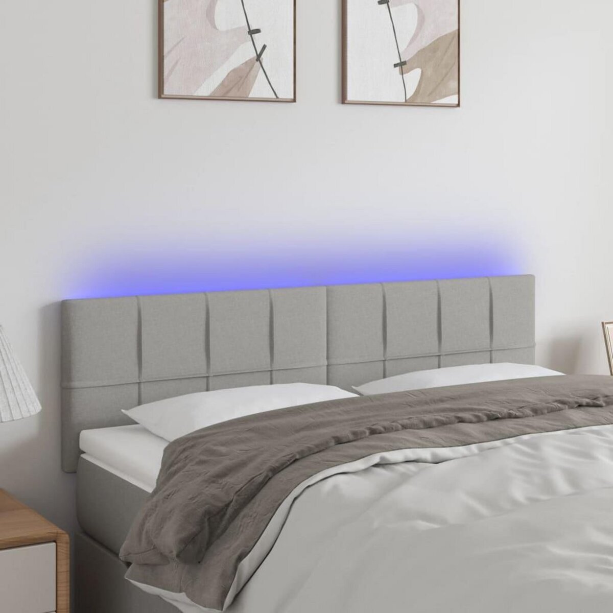VIDAXL Tete de lit a LED Gris clair 144x5x78/88 cm Tissu