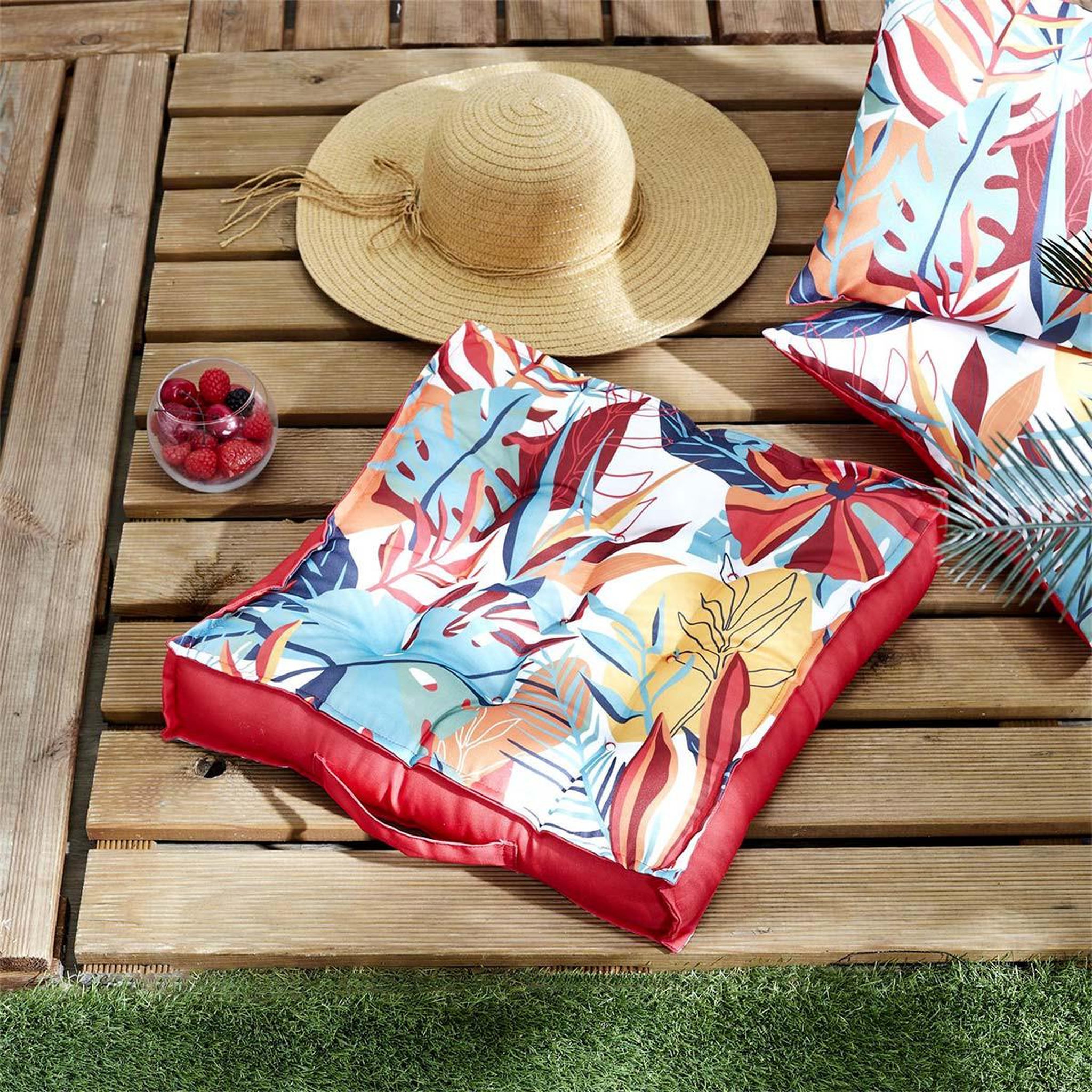 Voir la diapositive 2 : The Home Deco Factory Coussin de sol déco  paradis exotique  40x40cm multicolore