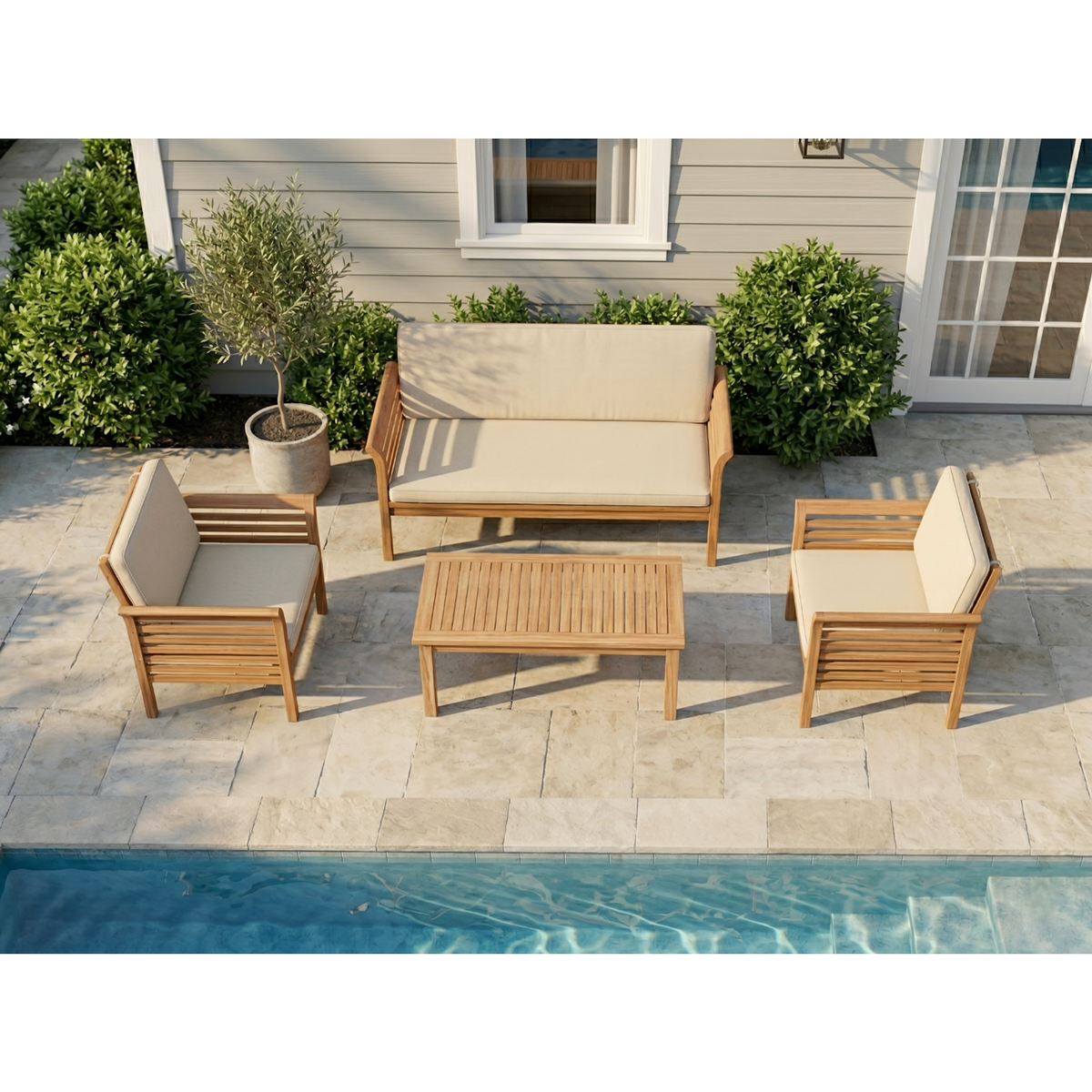 CONCEPT USINE Salon de jardin 4 places en acacia KAMPOT