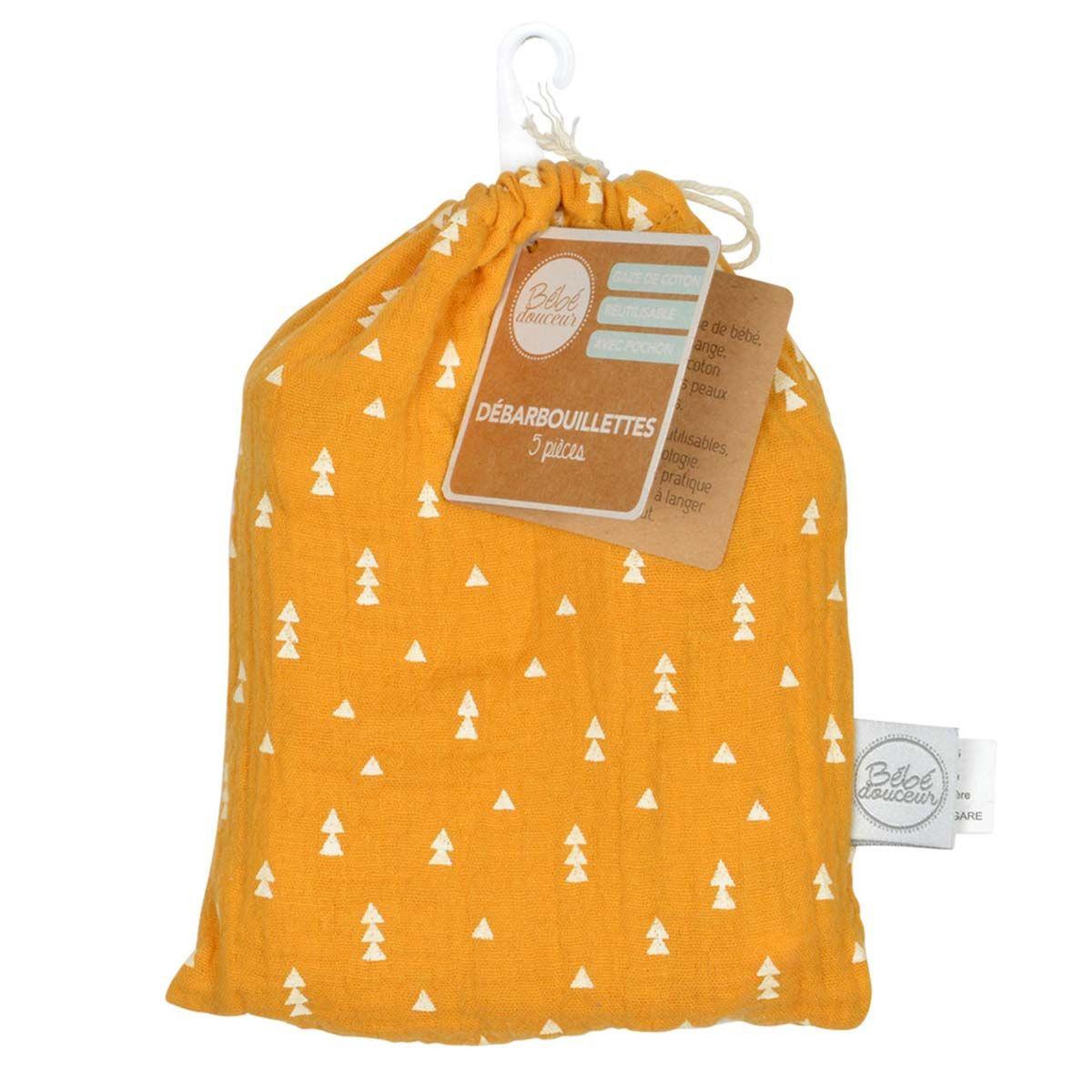 Voir la diapositive 4 : BEBE DOUCEUR Lot de 5 Débarbouillettes Bébé  Pochon  11cm Moutarde