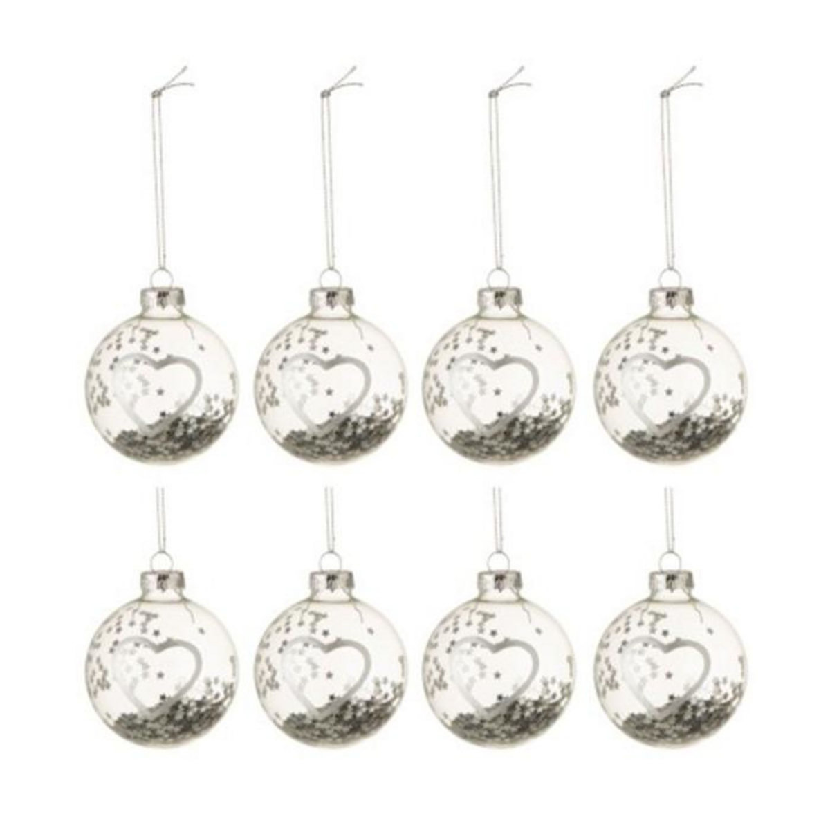 Paris Prix Lot de 8 Boules de Noël Design  Coeur  6cm Argent