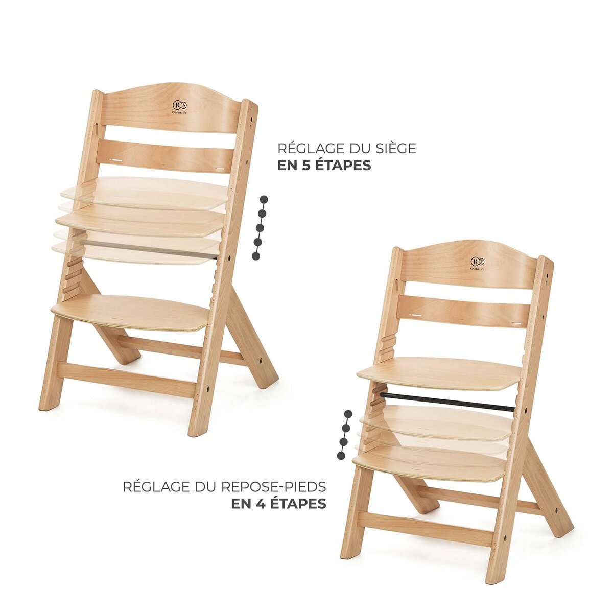 KINDERKRAFT Chaise haute bois 3 en 1 reglable avec harnais