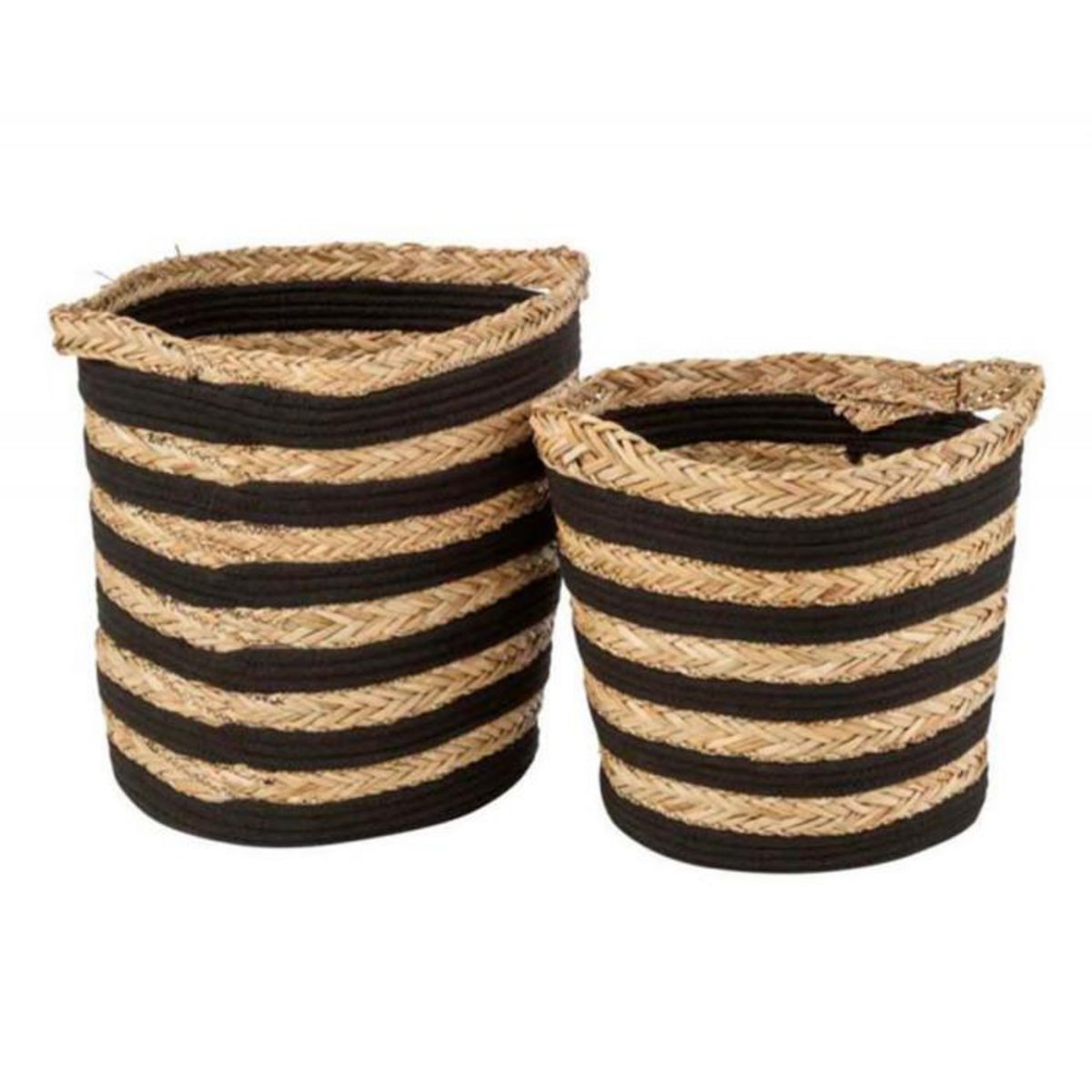 Paris Prix Lot de 2 Paniers Déco  Rayés  38cm Naturel & Noir