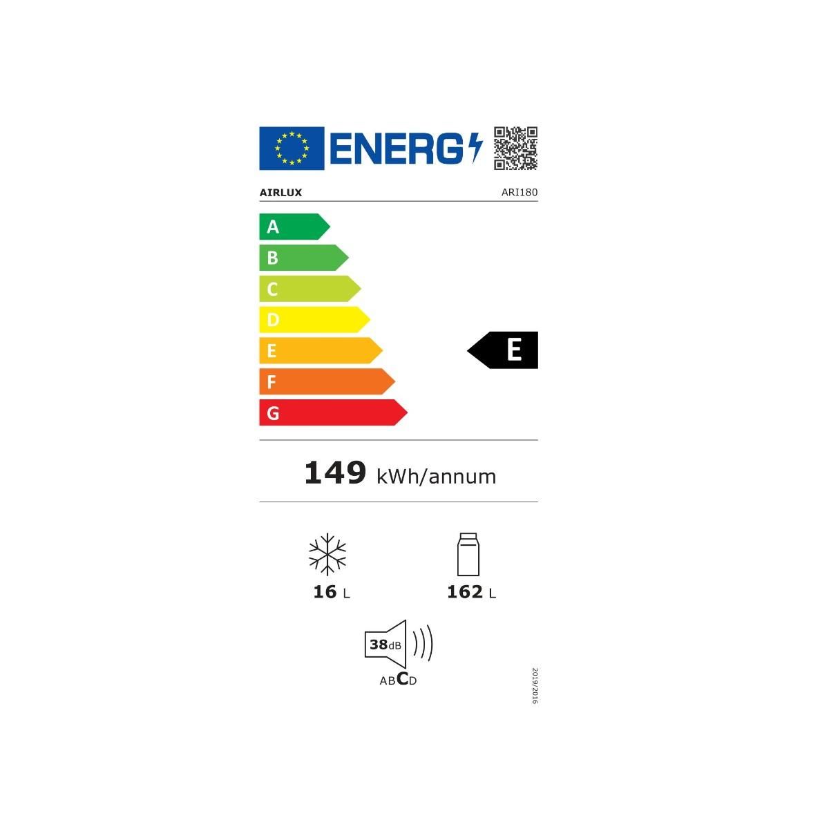 Airlux Réfrigérateur 1 porte 54cm 178l - ARI180