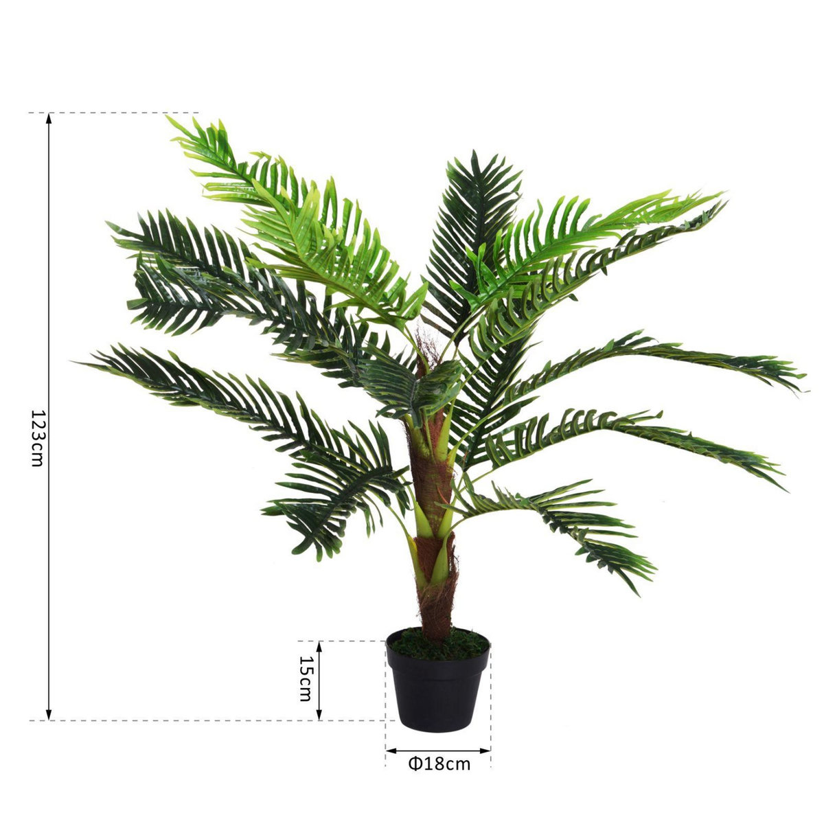OUTSUNNY Outsunny Palmier artificiel hauteur 123 cm arbre artificiel décoration plastique fil de fer pot inclus vert