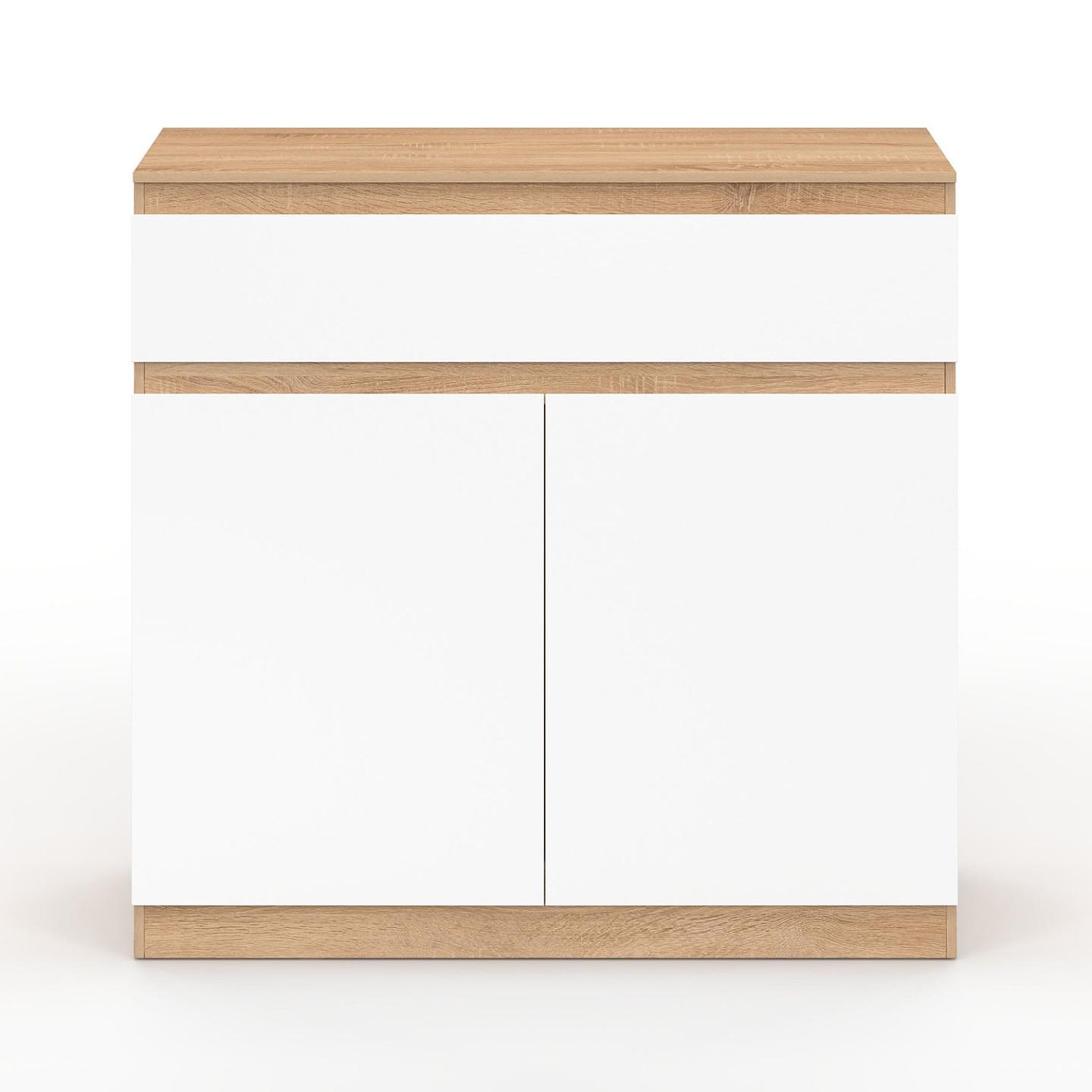 Voir la diapositive 4 : ID MARKET Armoire à chaussures 12 paires tomi 2 portes et 1 tiroir façon hêtre et blanc