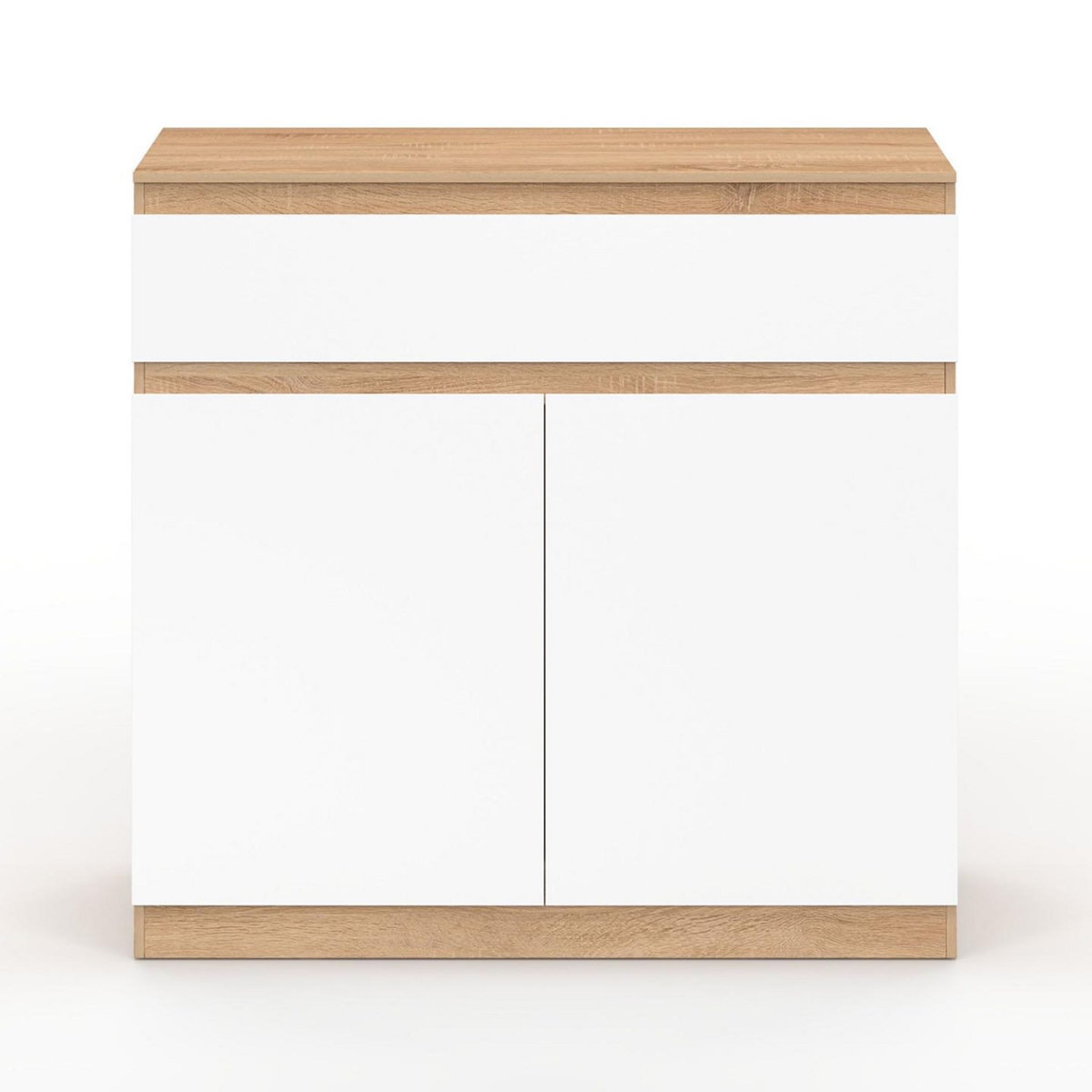 ID MARKET Armoire à chaussures 12 paires TOMI 2 portes et 1 tiroir façon hêtre et blanc