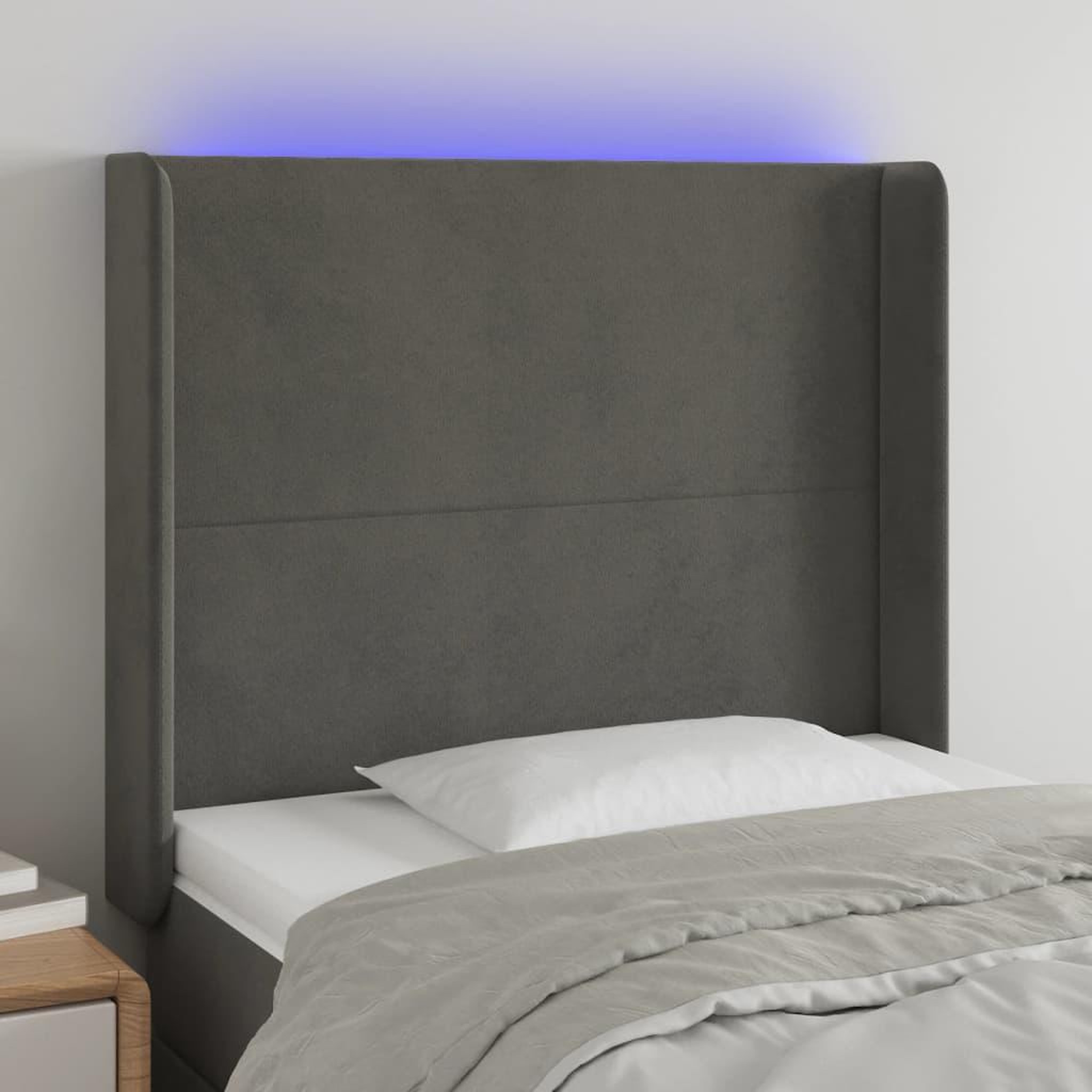 Voir la diapositive 1 : VIDAXL Tete de lit a LED Gris fonce 103x16x118/128 cm Velours