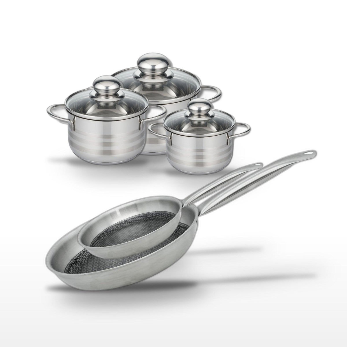 ELO Lot 2 Poêles 24/28 cm & 3 Faitouts 12/14/16 cm Elo Relief Solution