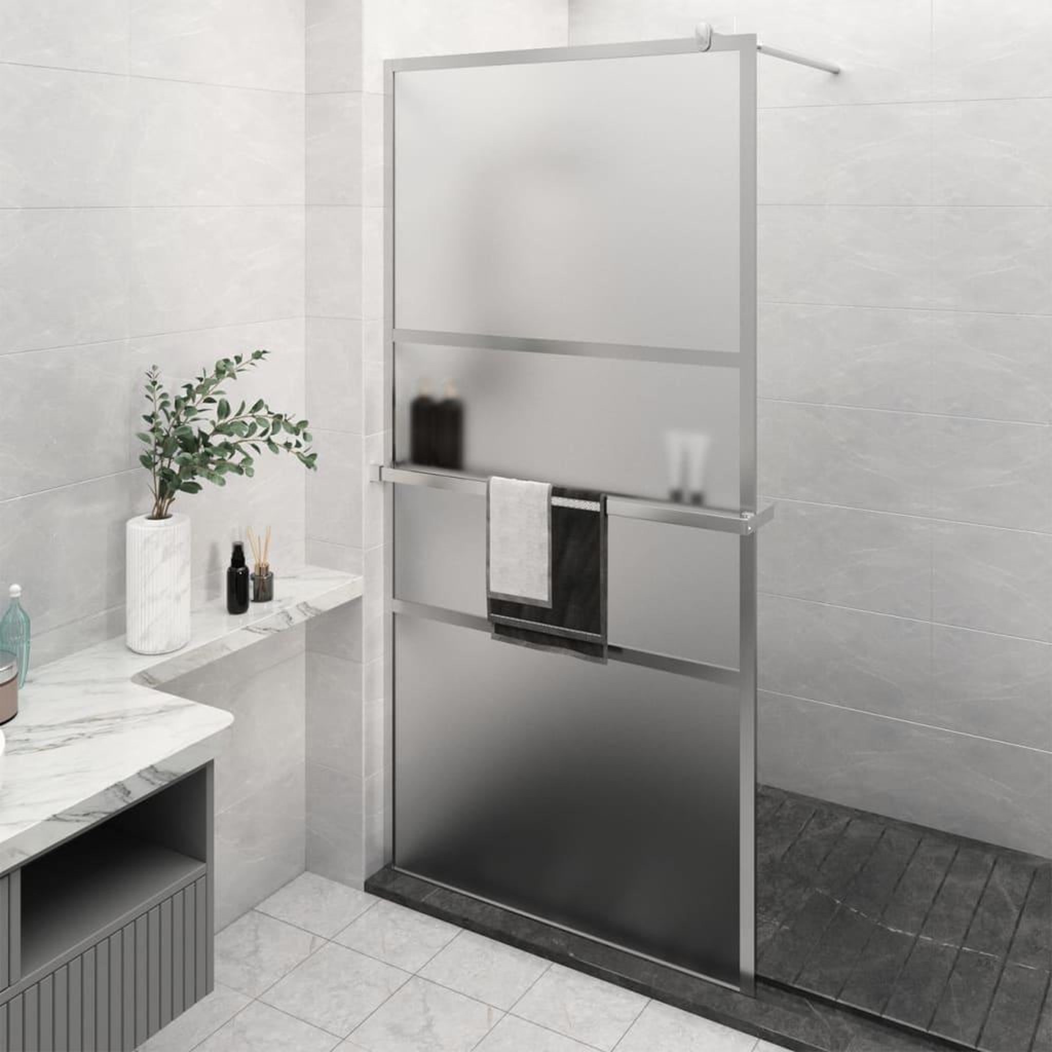Voir la diapositive 1 : VIDAXL Paroi de douche et etagere Chrome 115x195cm Verre ESG&Aluminium