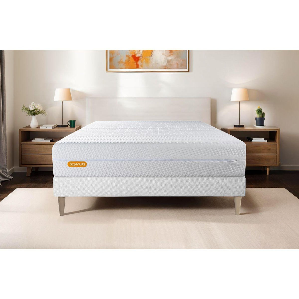 SEPTNUITS Matelas + sommier Memo Bio Mousse à mémoire de forme 5 zones de confort Maxi épaisseur Déhoussable